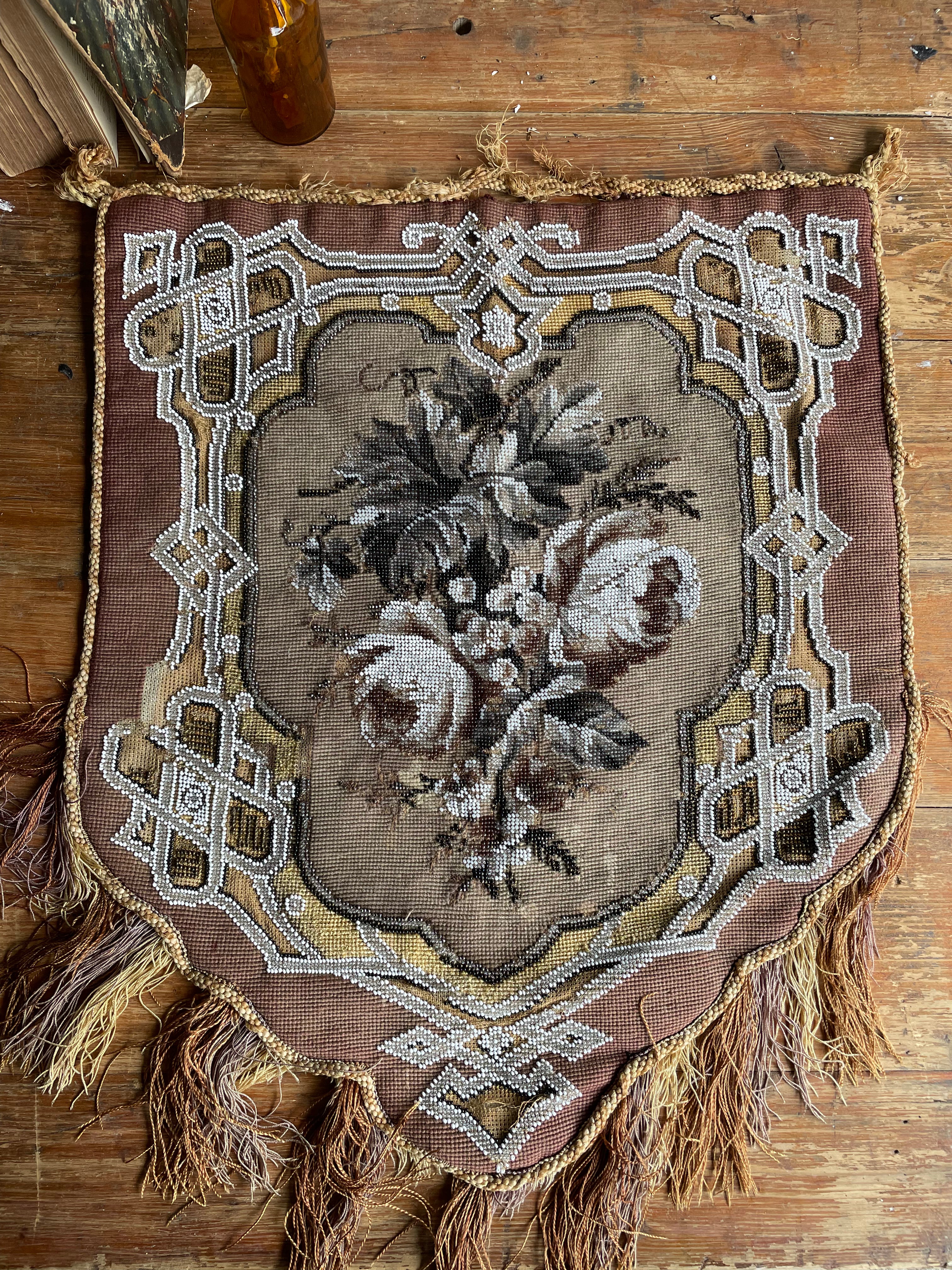 Victorian Beadwork Textile Shield