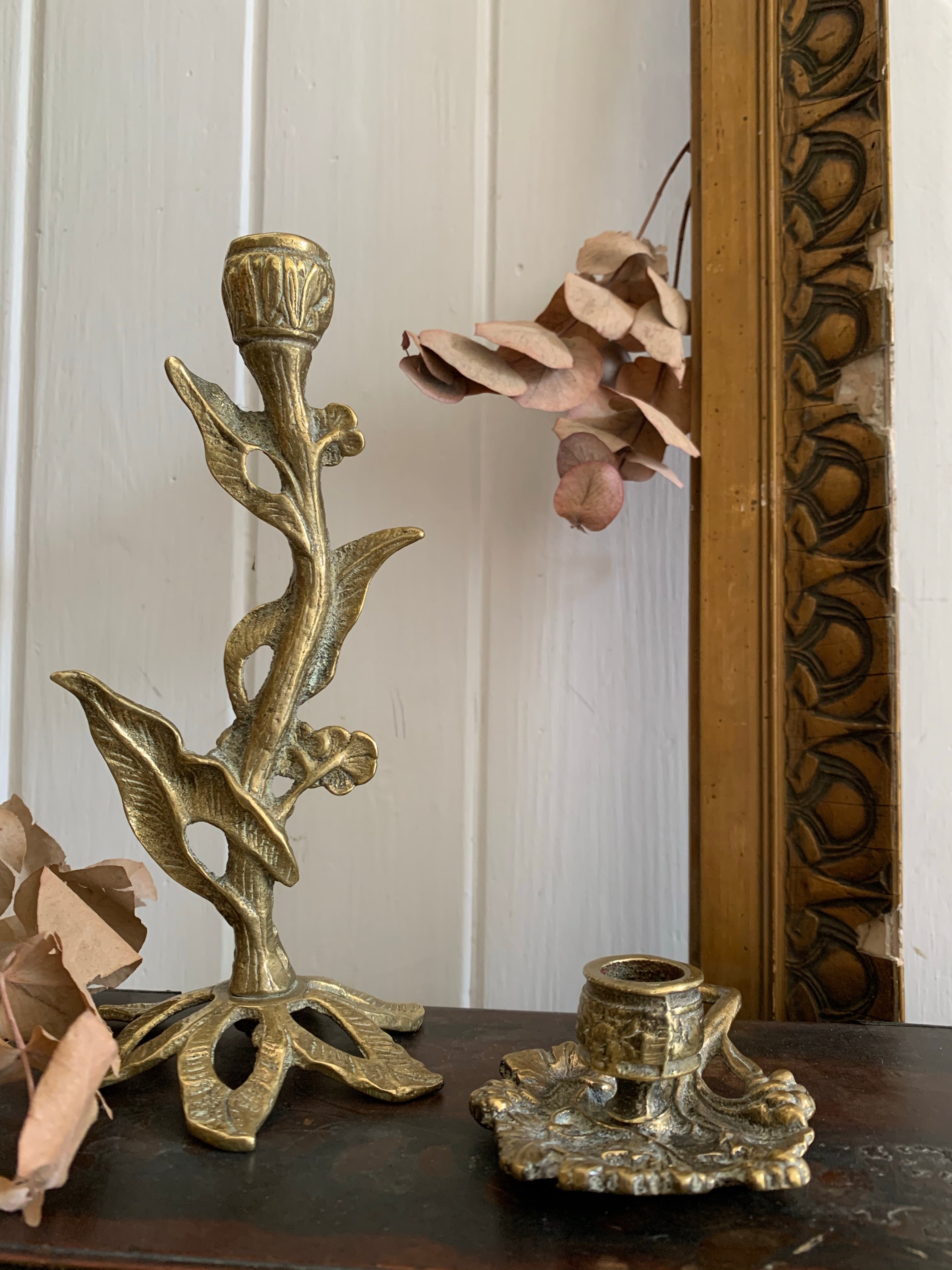 Ornate Floral Gilt Candlestick Pair