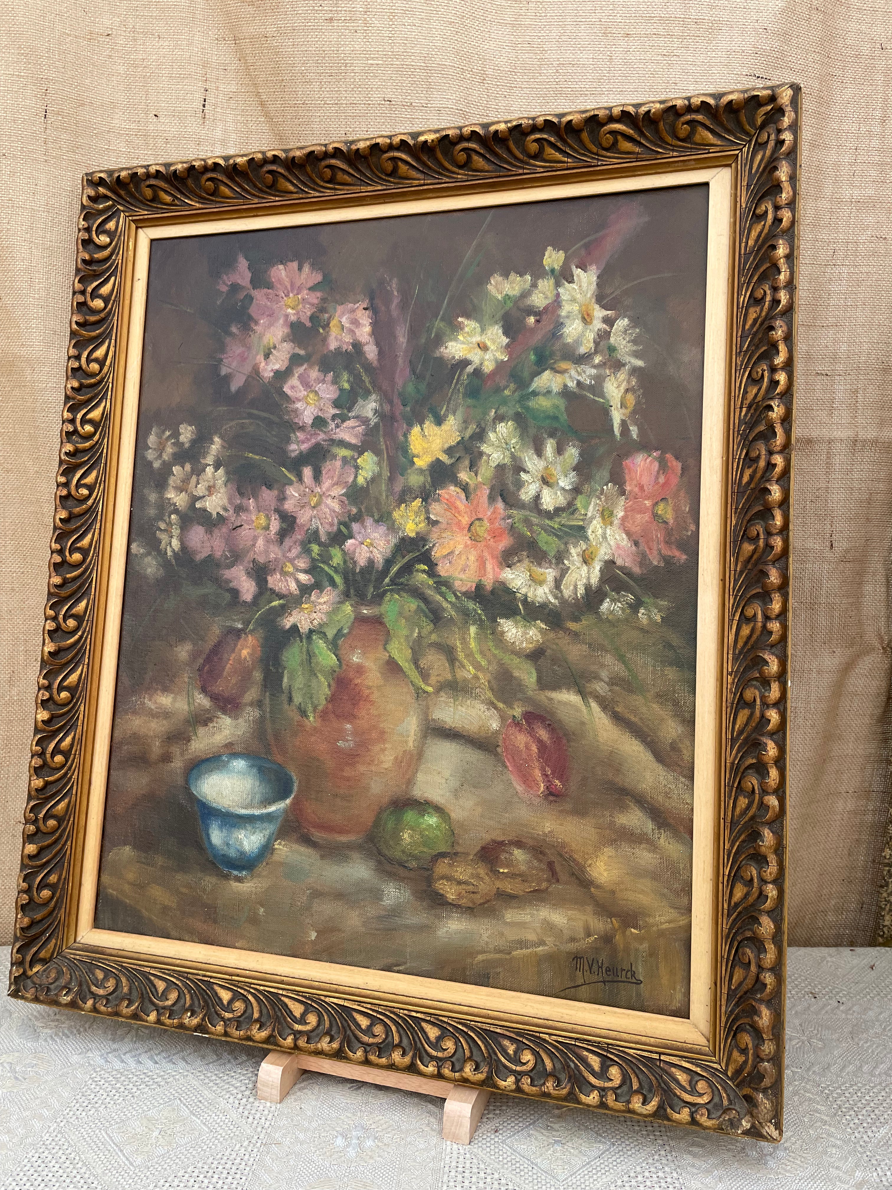 1930s Belgian Floral Still Life: Oil on Canvas