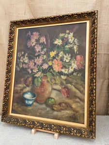 1930s Belgian Floral Still Life: Oil on Canvas