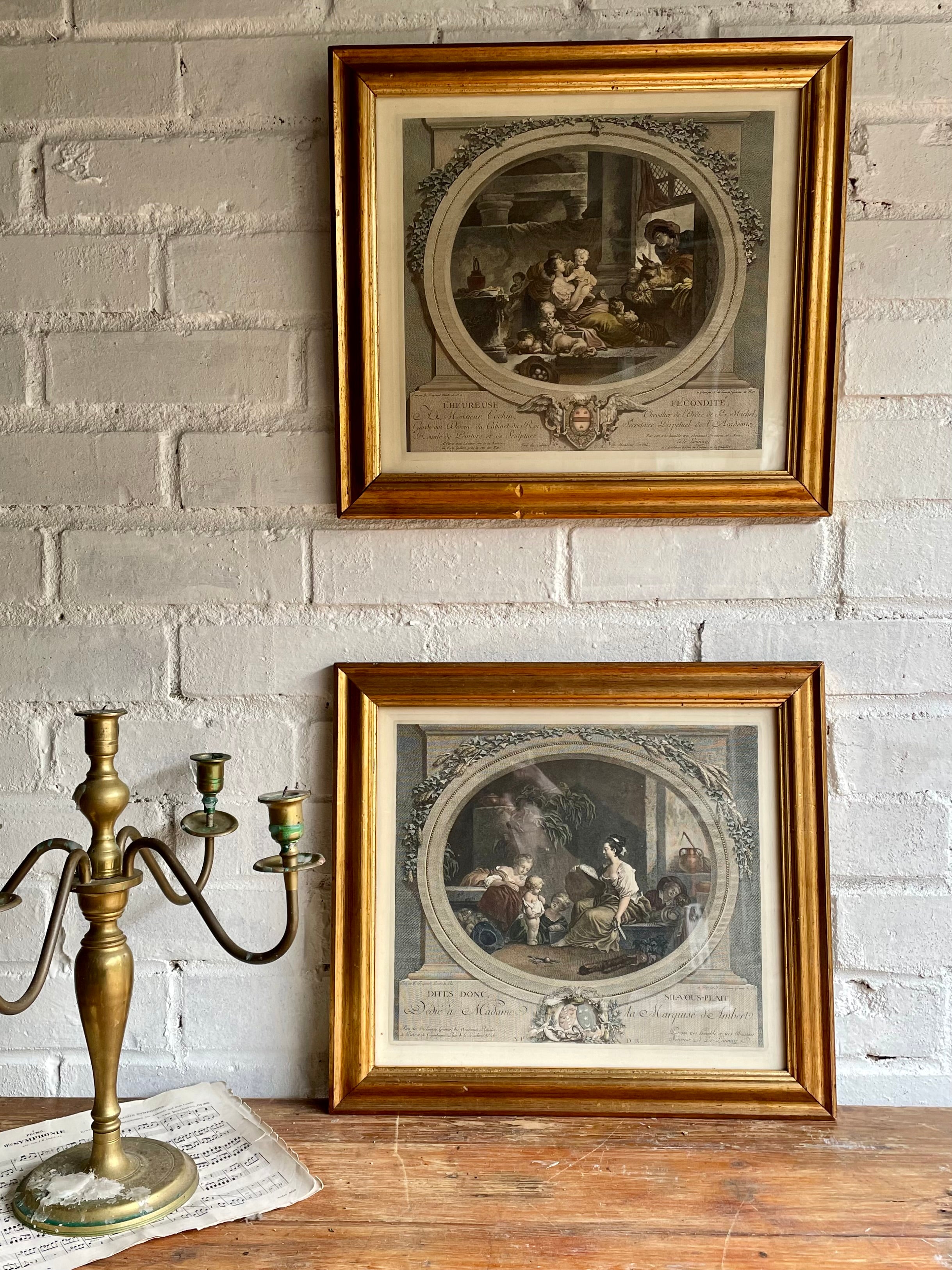 Pair of Antique French Engravings by Nicholas Delaunay