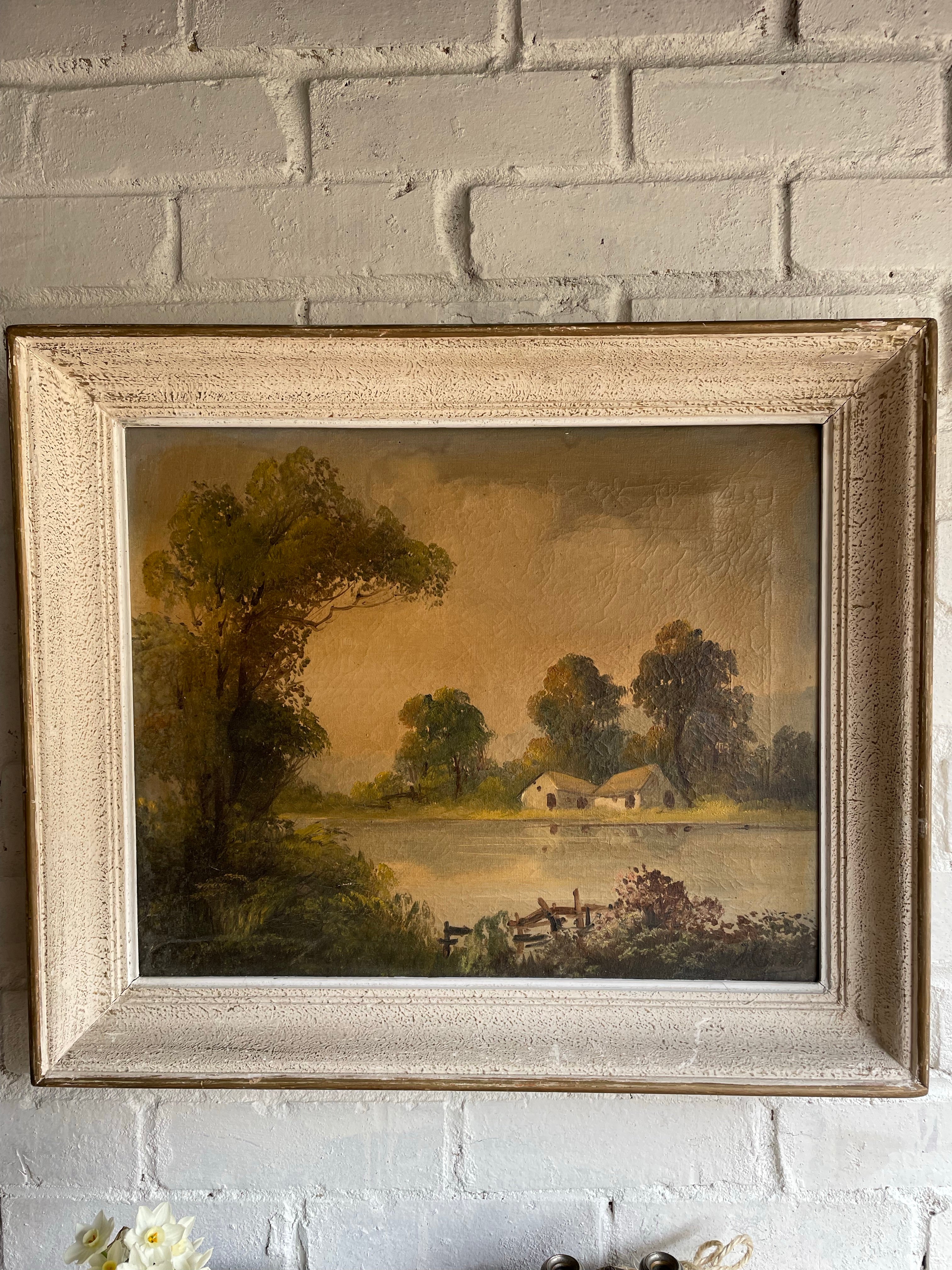 Large Antique French Landscape: Oil on Canvas