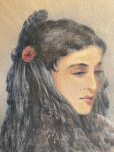 19th Century Spanish Lady: Pastel on Board