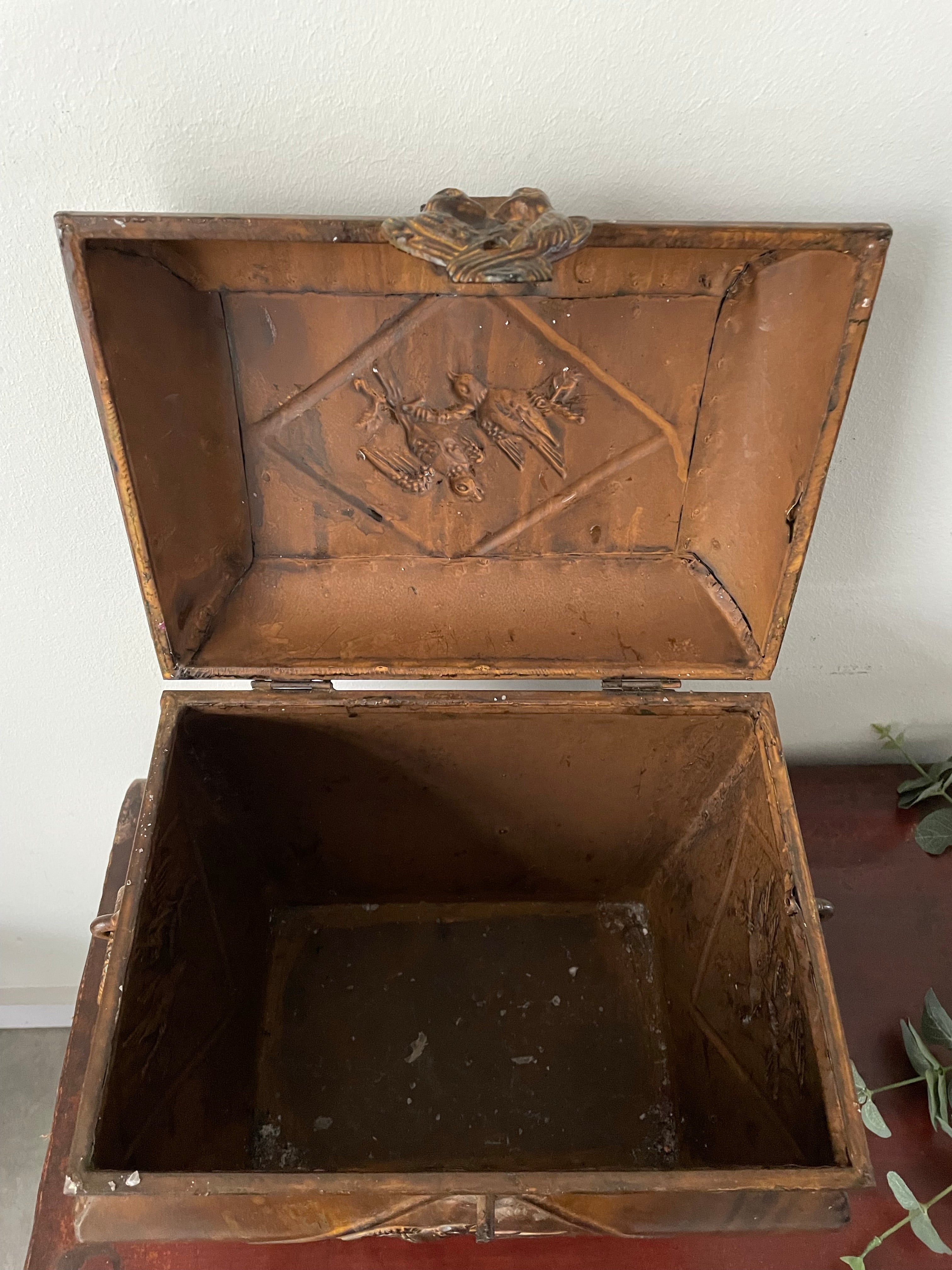 Large Metal Box with Bird Decoration