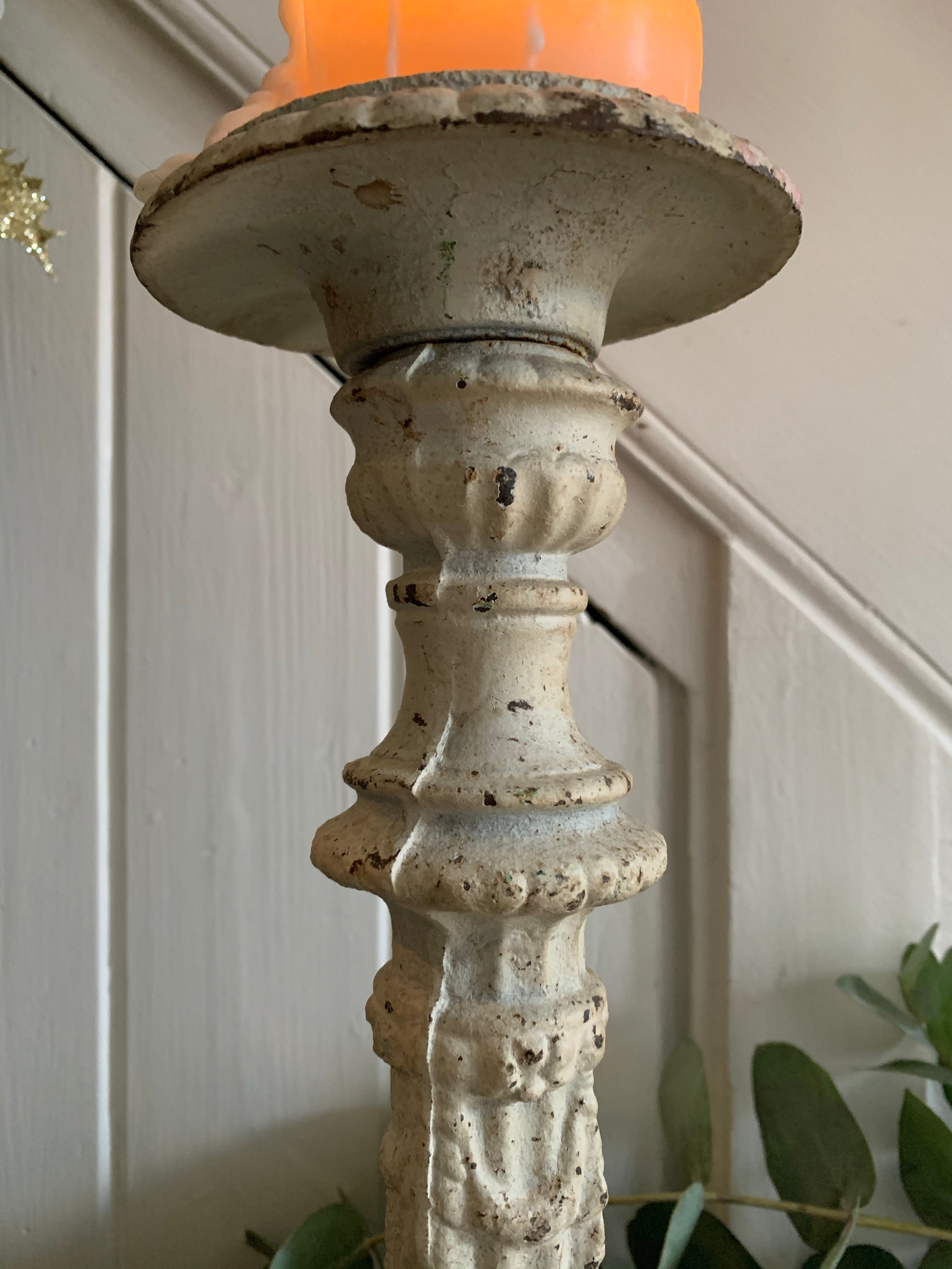 Large Rustic Cast Iron Candleholder  - Cream