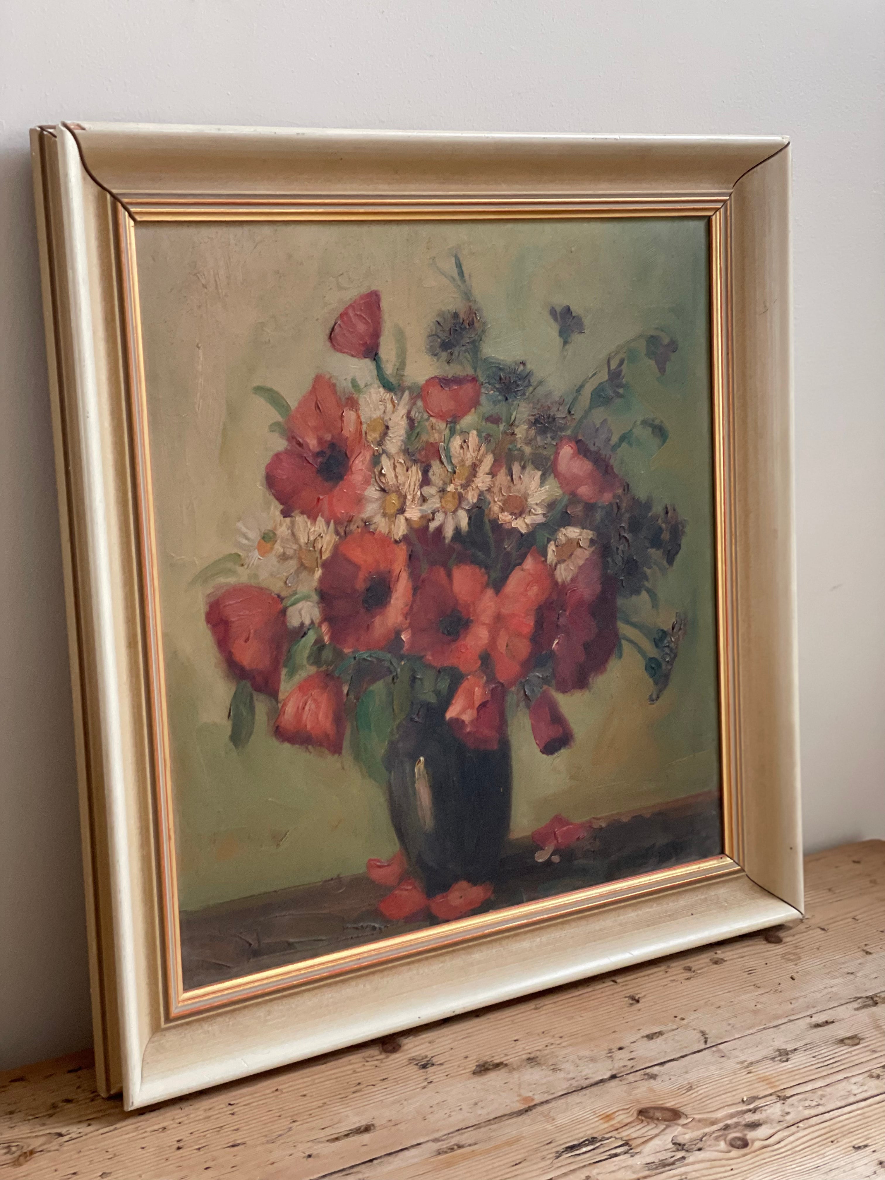 Floral Still Life: Vintage Oil on Board
