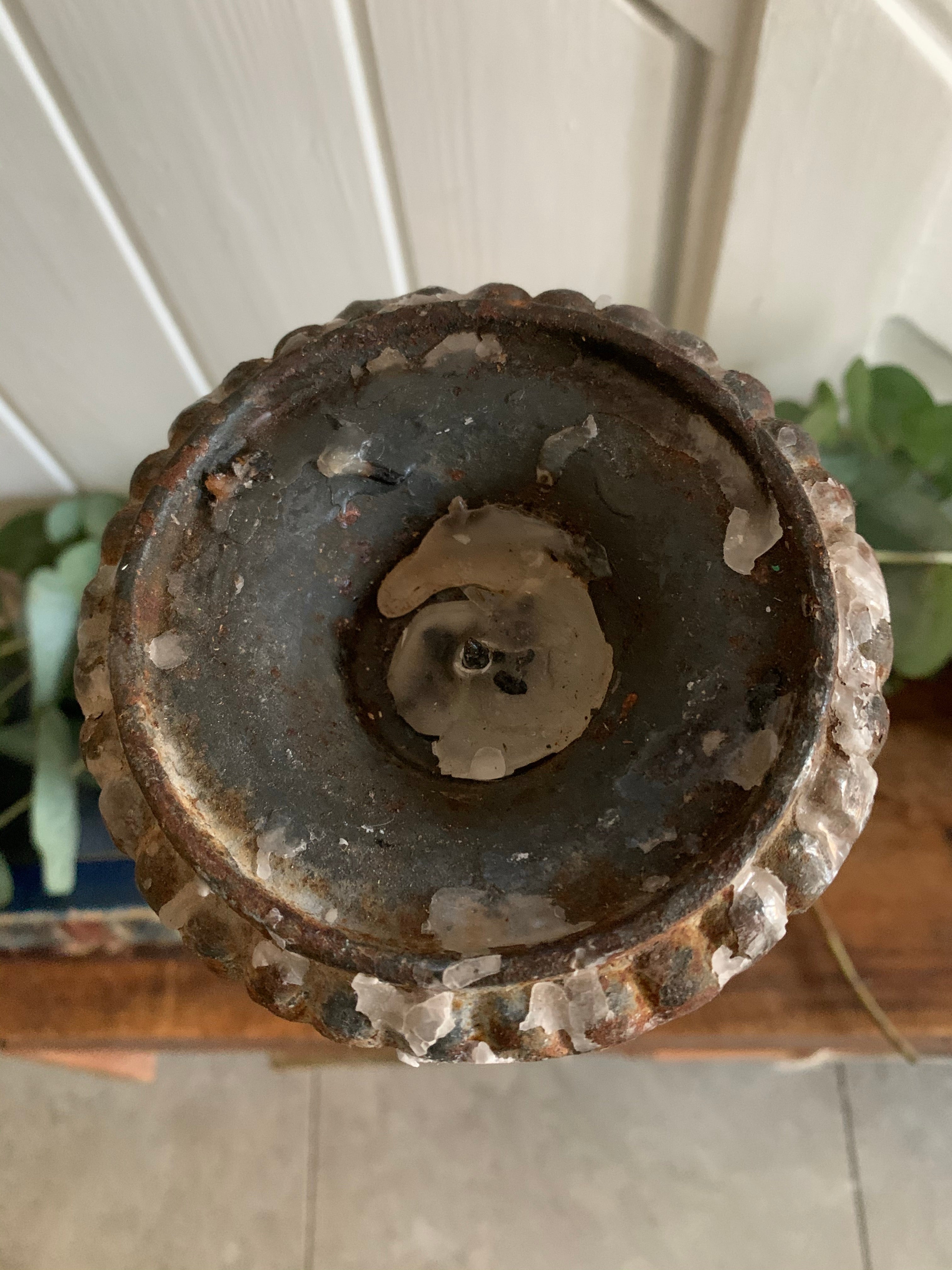 Large Rustic Cast Iron Candleholder  - Grey