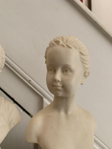 Pair of Bisque Porcelain Busts of a Parisien Boy & Girl