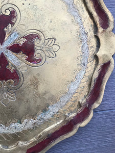 Red and Gold Florentine Vintage Gilt Tray
