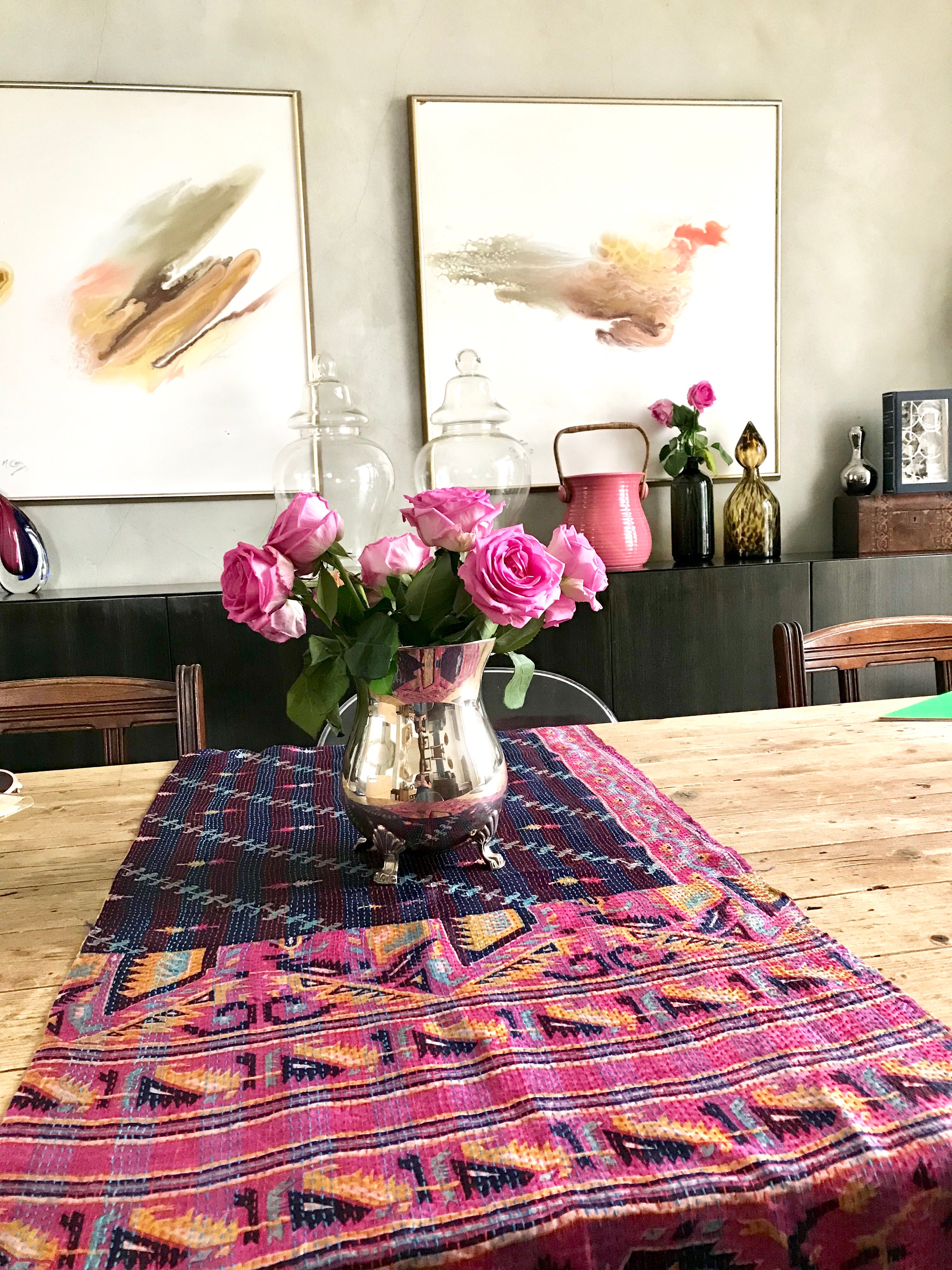Antique Silk Sari Table Runner/Throw  (double-sided)