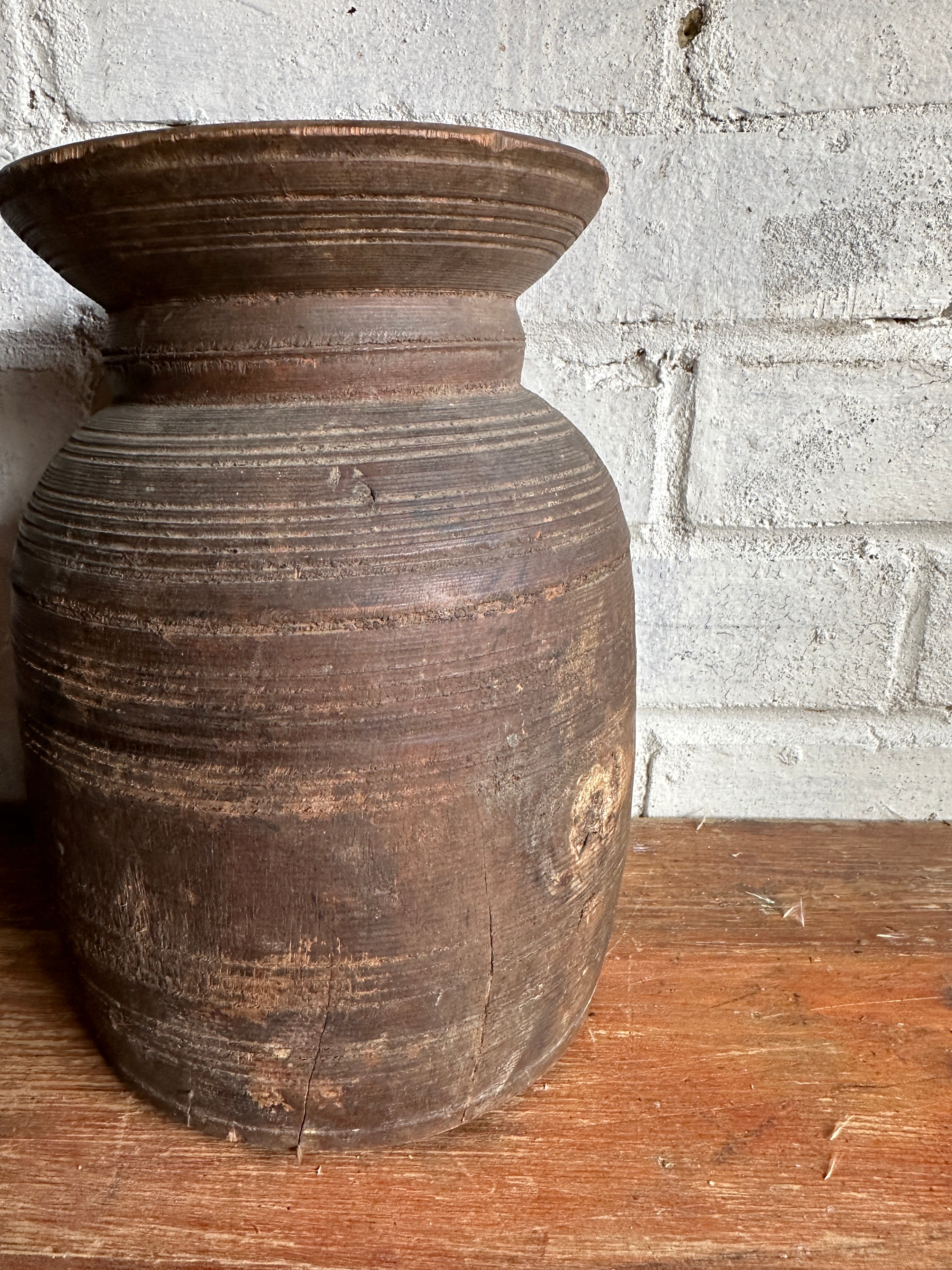 19th Century Tibetan Carved Wooden Curd Pot