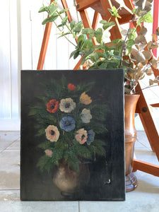 Little 1940s French Floral Oil On Canvas