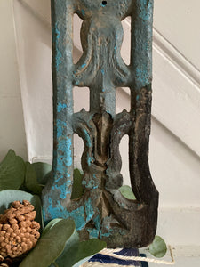 Hand-Carved Decorative Wood Panel with Turquoise Paint