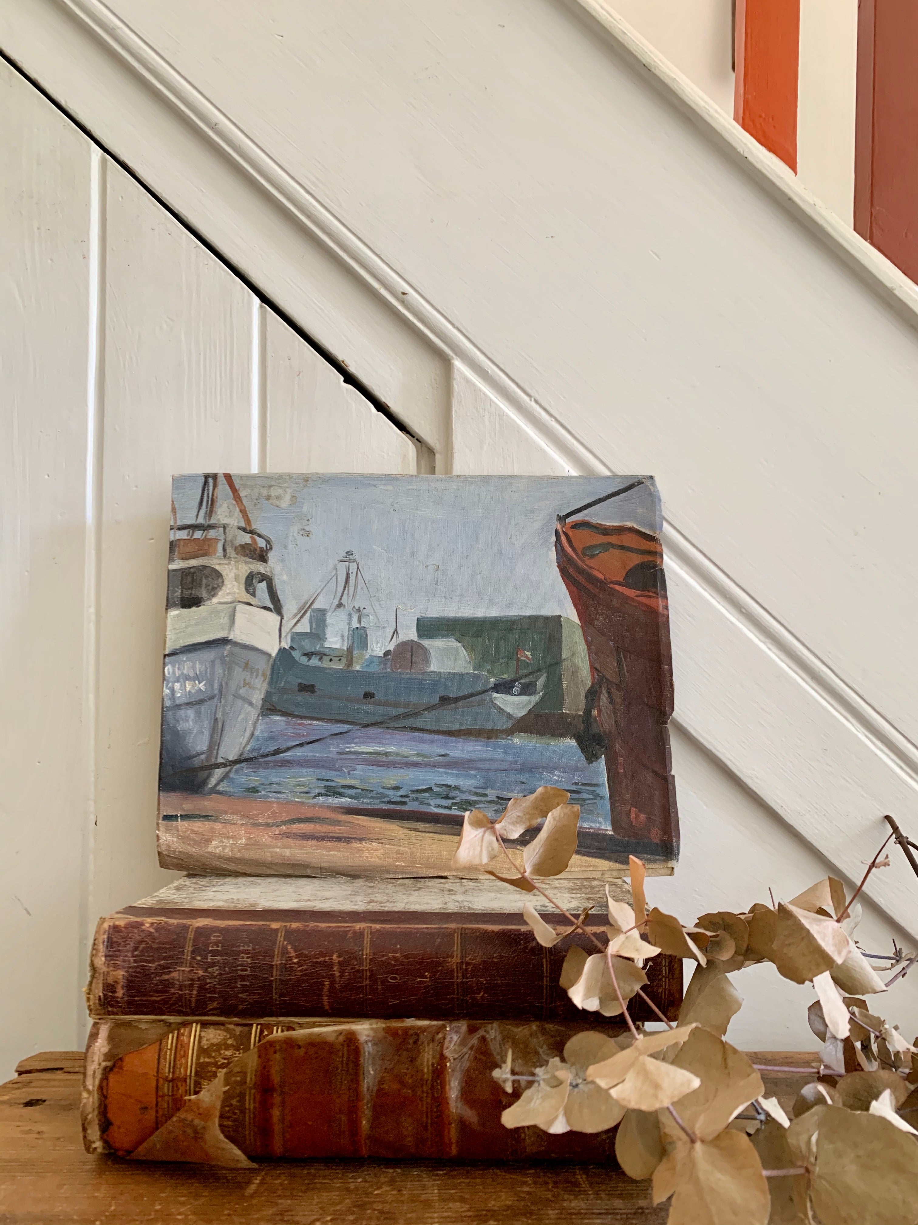 Harbour Scene: Small Oil on Paper & Board