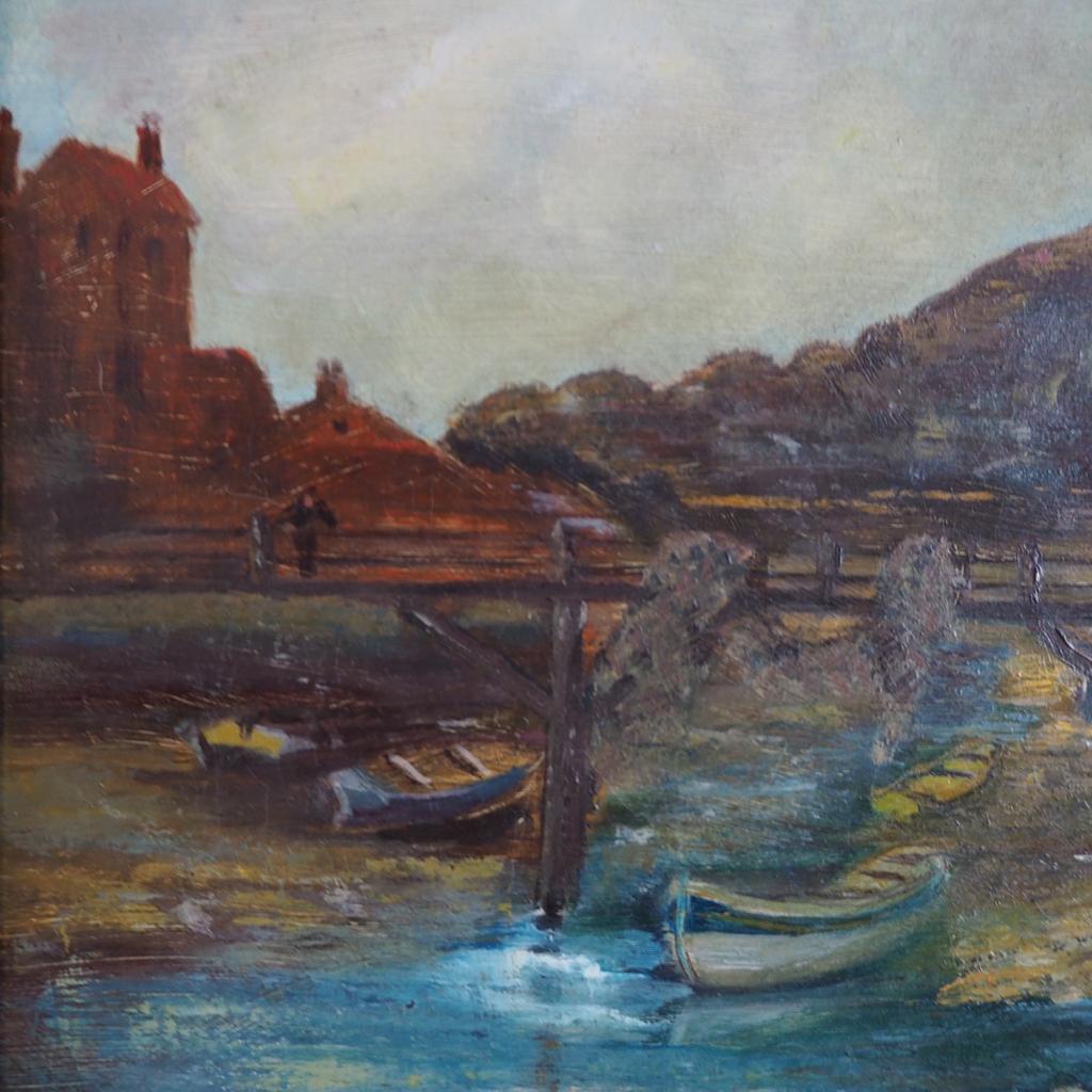 At the Water: Antique Oil on Canvas