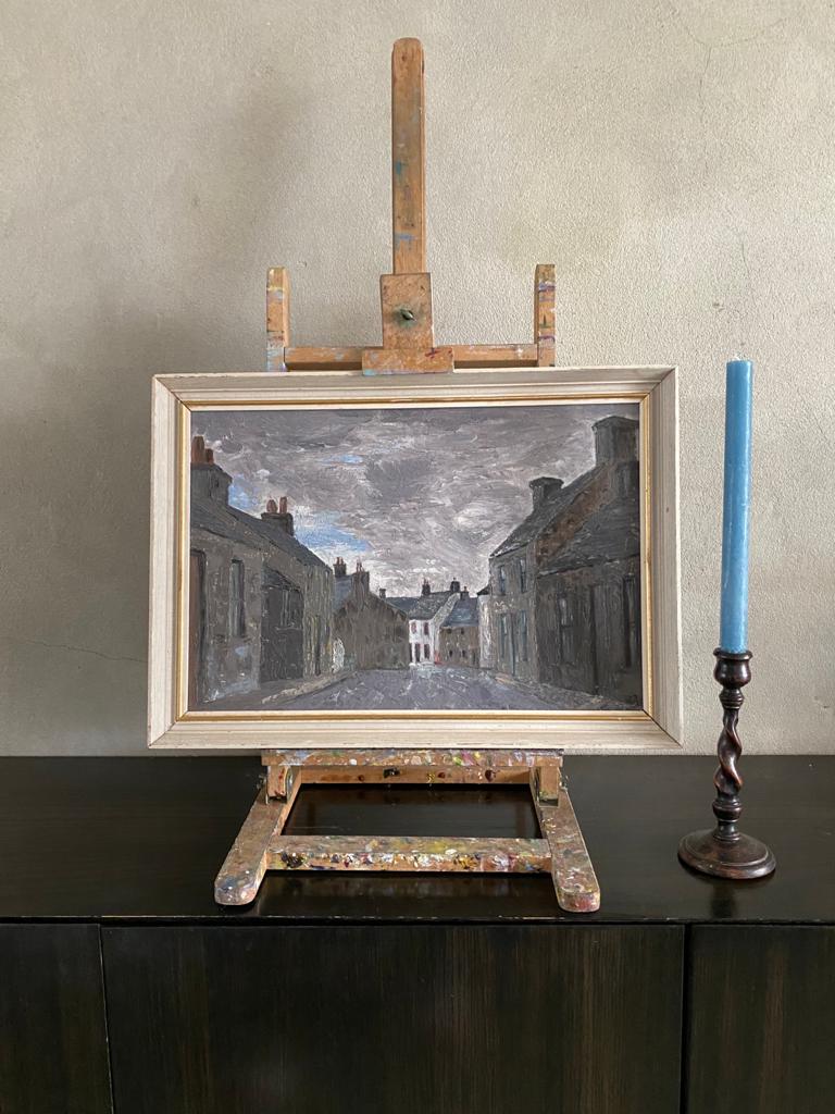 Moody Midcentury Oil: A town in greys and blues