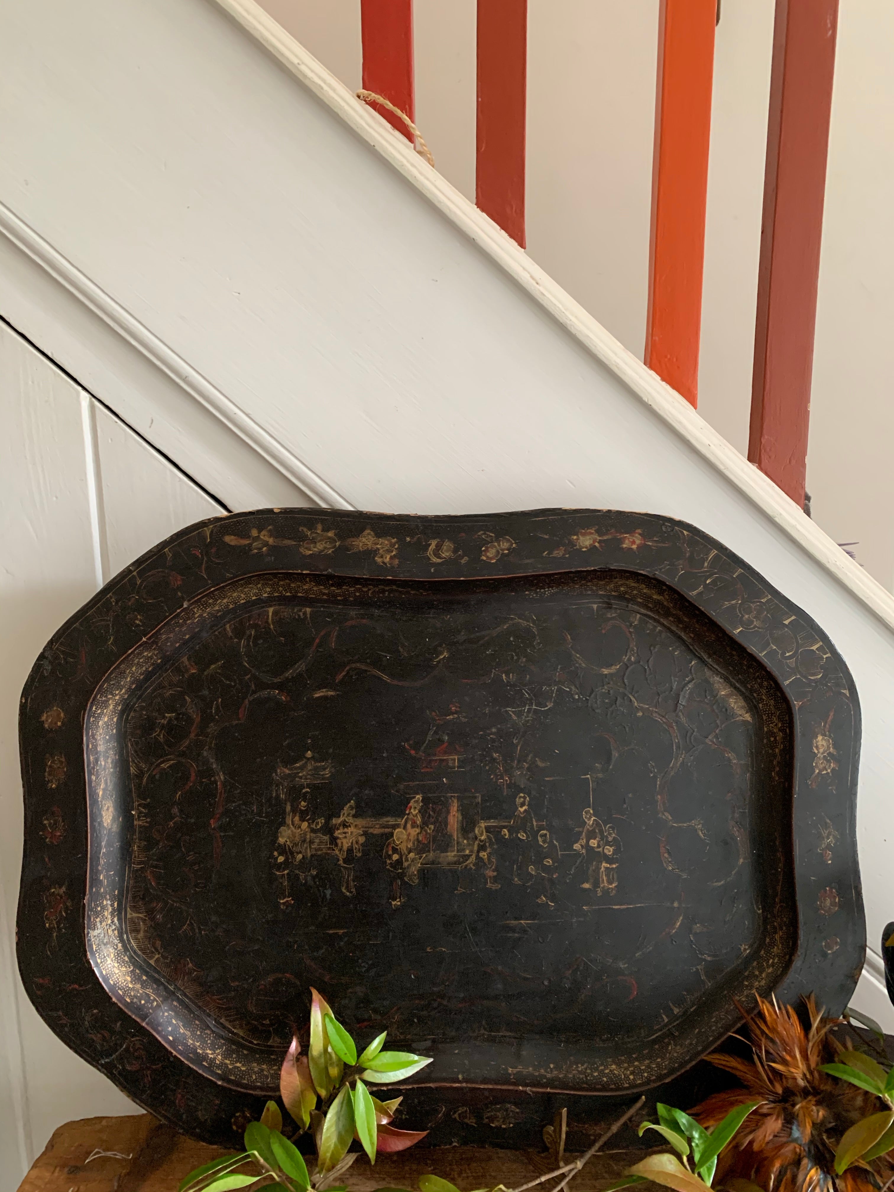 Antique Chinoisserie Papier Mache Tray