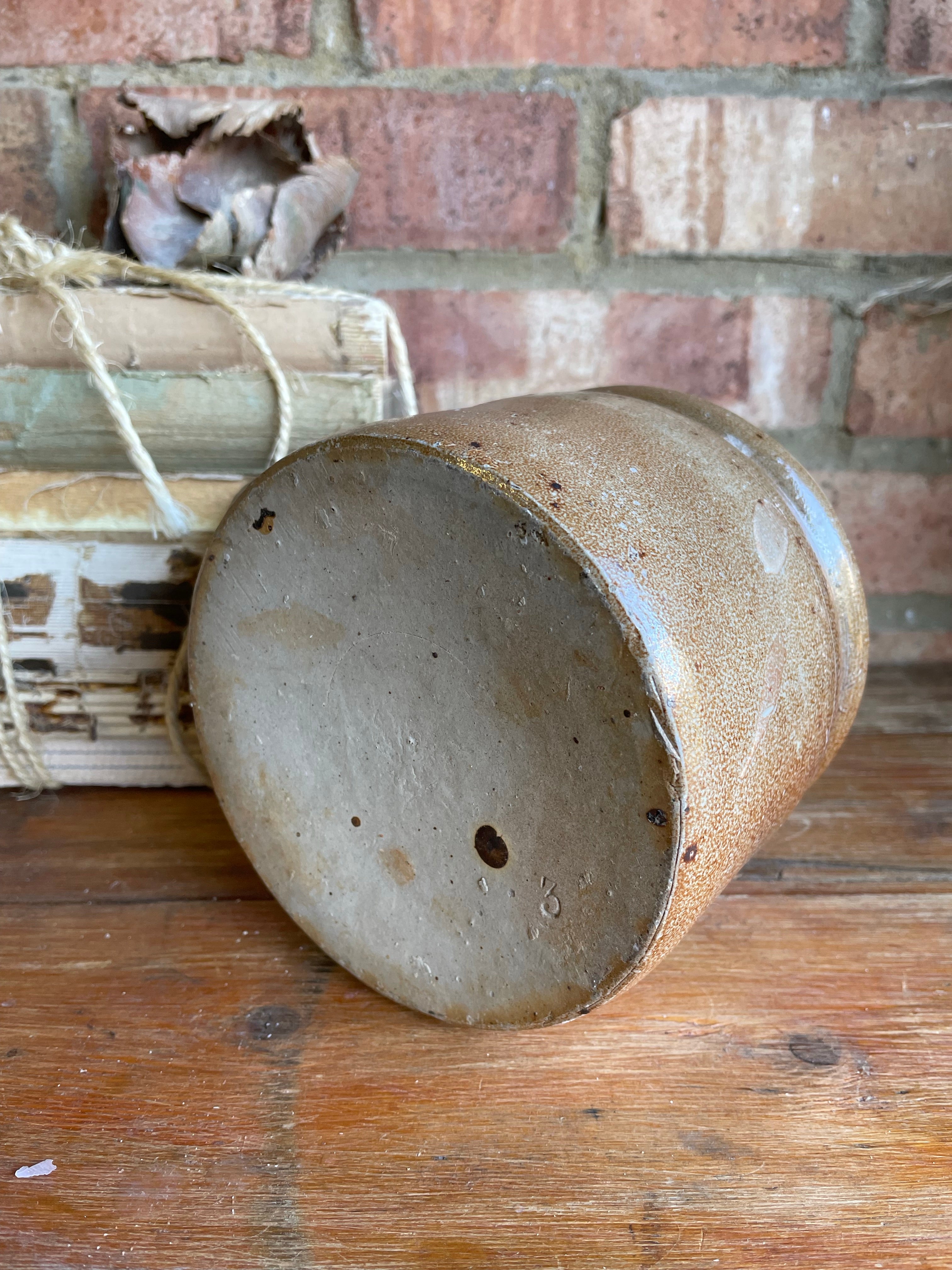 French Earthenware Salt Glazed Pot with Handle