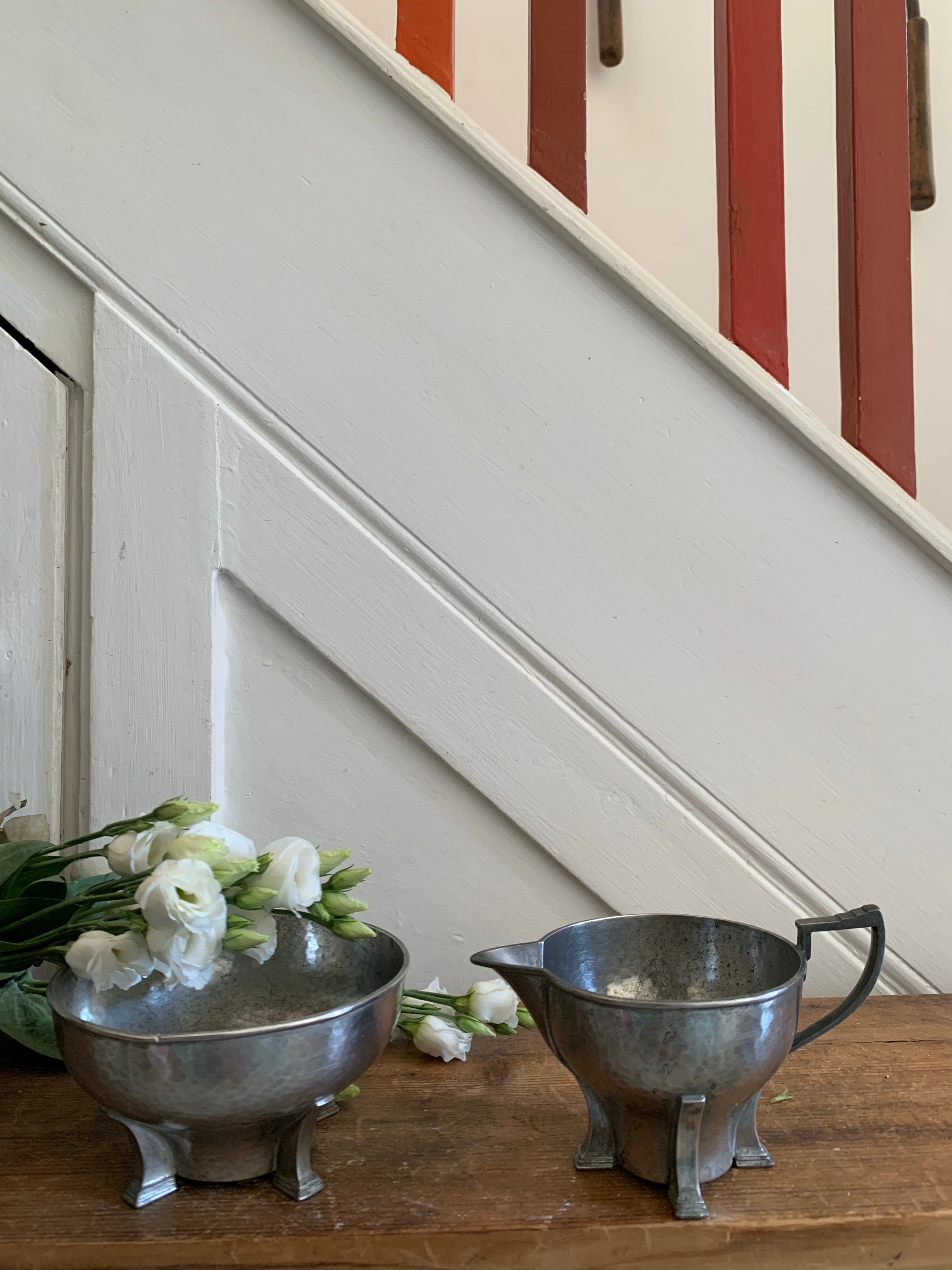 James Dixon & Sons Antique Pewter Milk Jug and Sugar Bowl