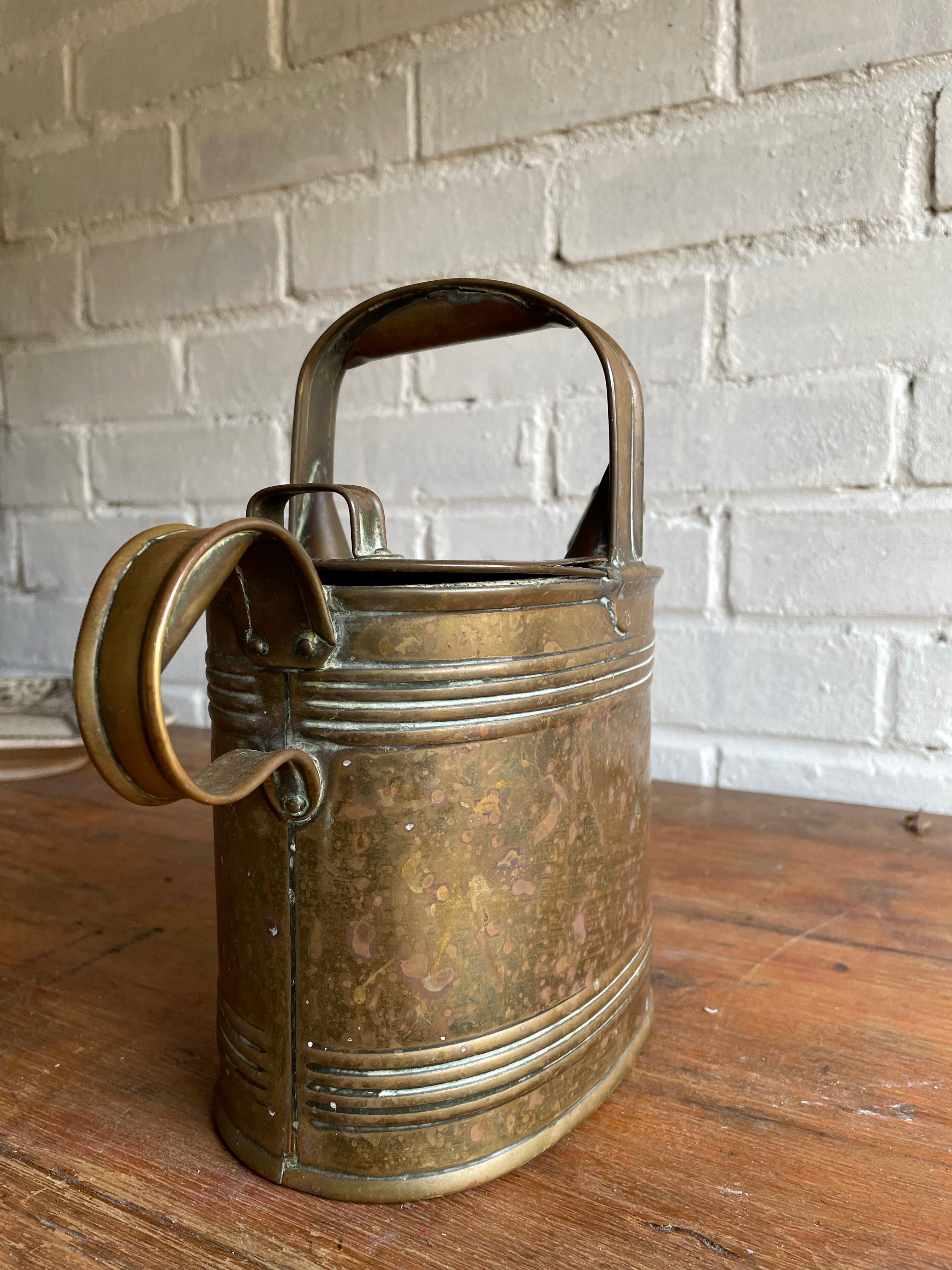 Small Antique Brass Watering Can/Hot Water Carrier