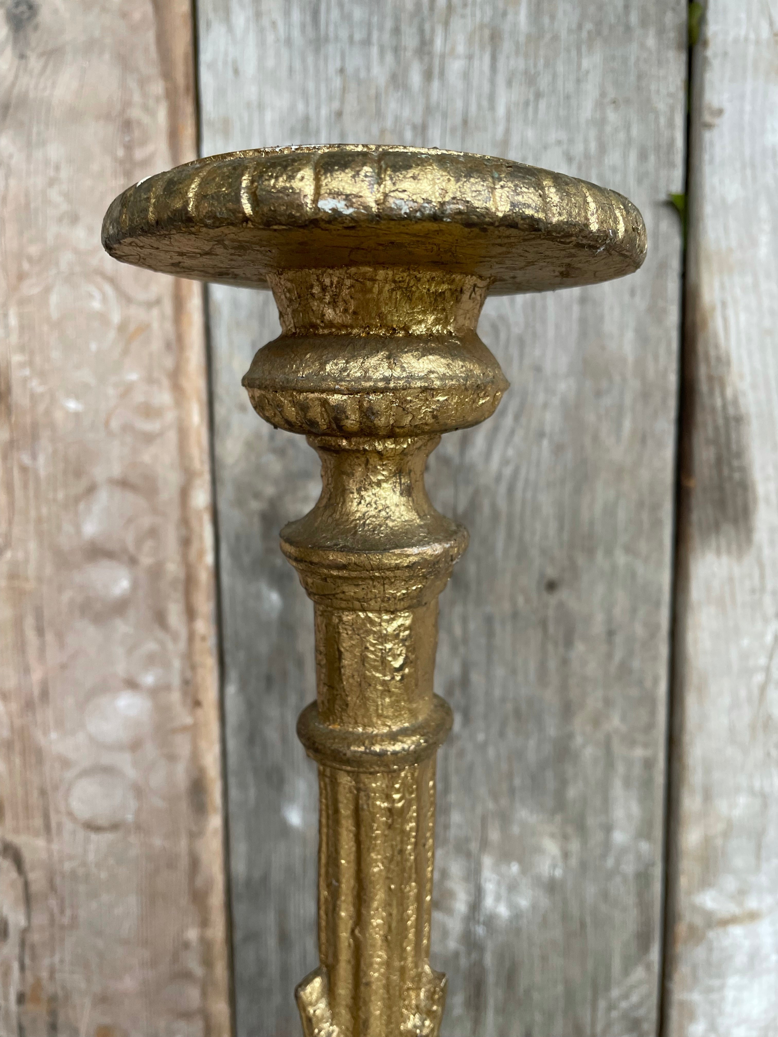 Pair of Giltwood Handcarved Church Candlesticks