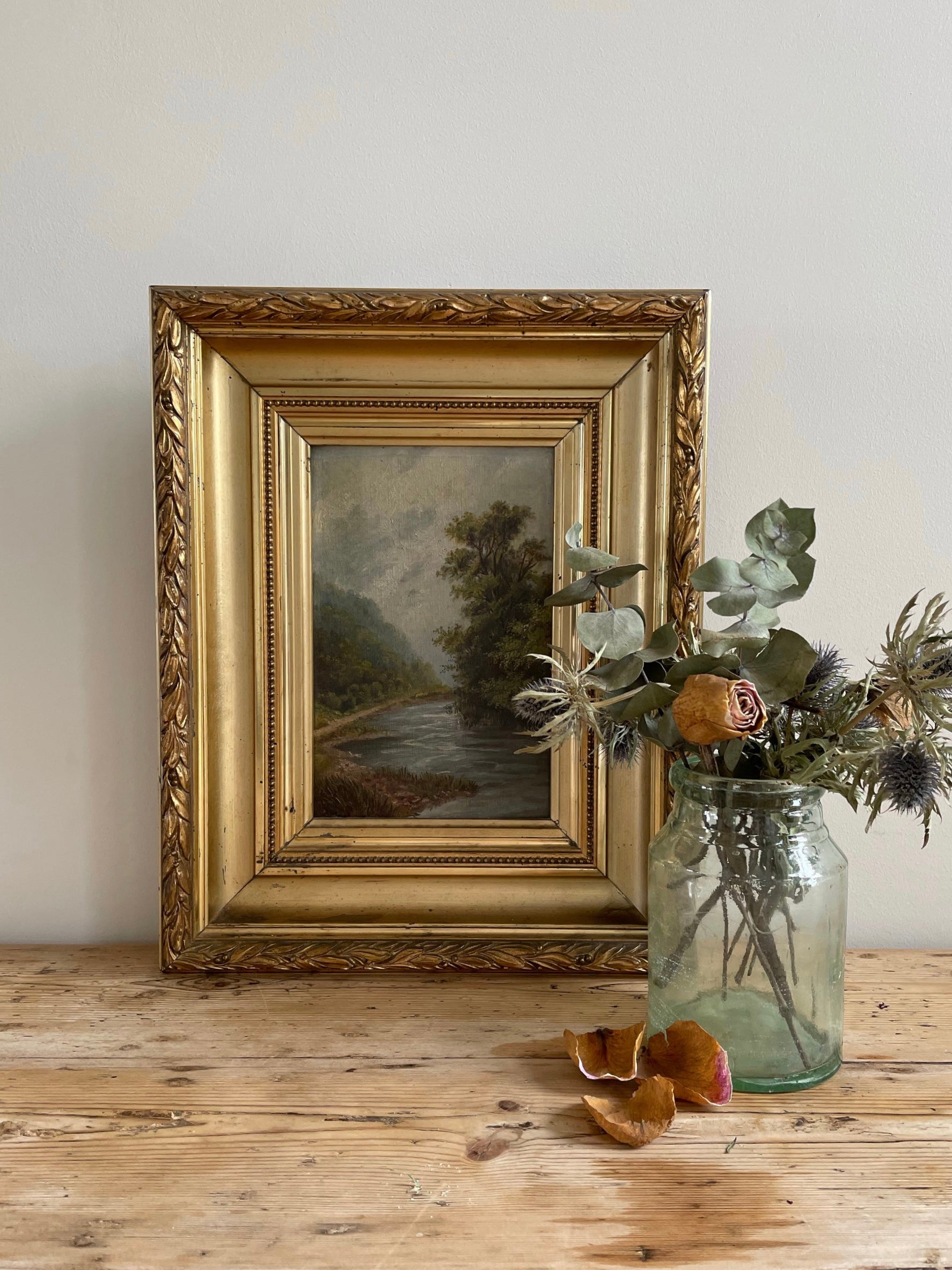 Moody Landscape: Gilt Framed Oil on Canvas
