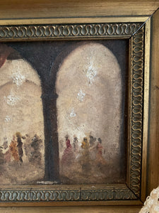 Little Antique Oil of a Ballroom with Gilt Frame
