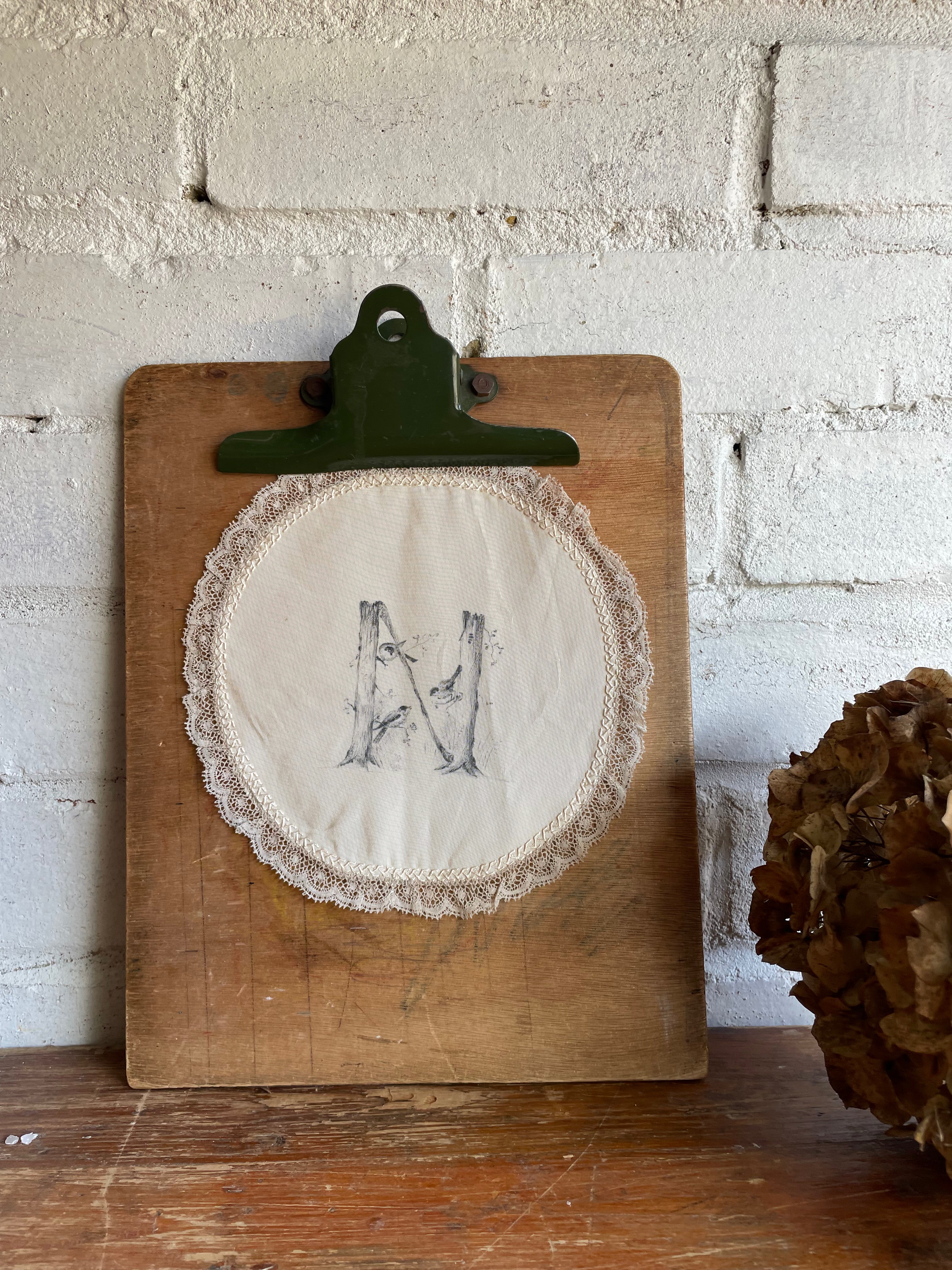Victorian Silk & Lace Doily with Ink Lettered “N”