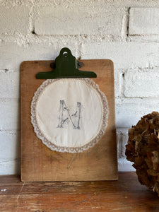 Victorian Silk & Lace Doily with Ink Lettered “N”