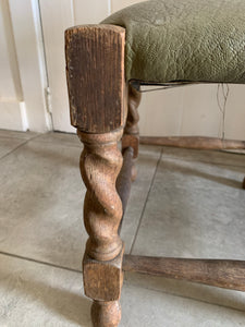 Vintage Stool with Faux Green Leather