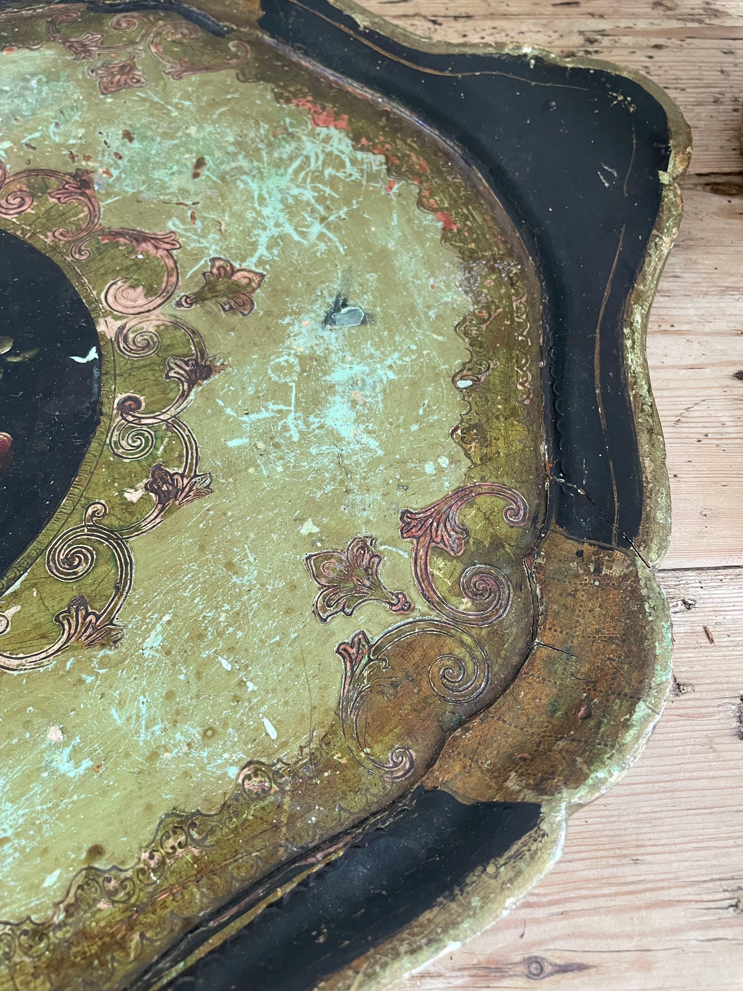 Florentine Tray with black and green florals
