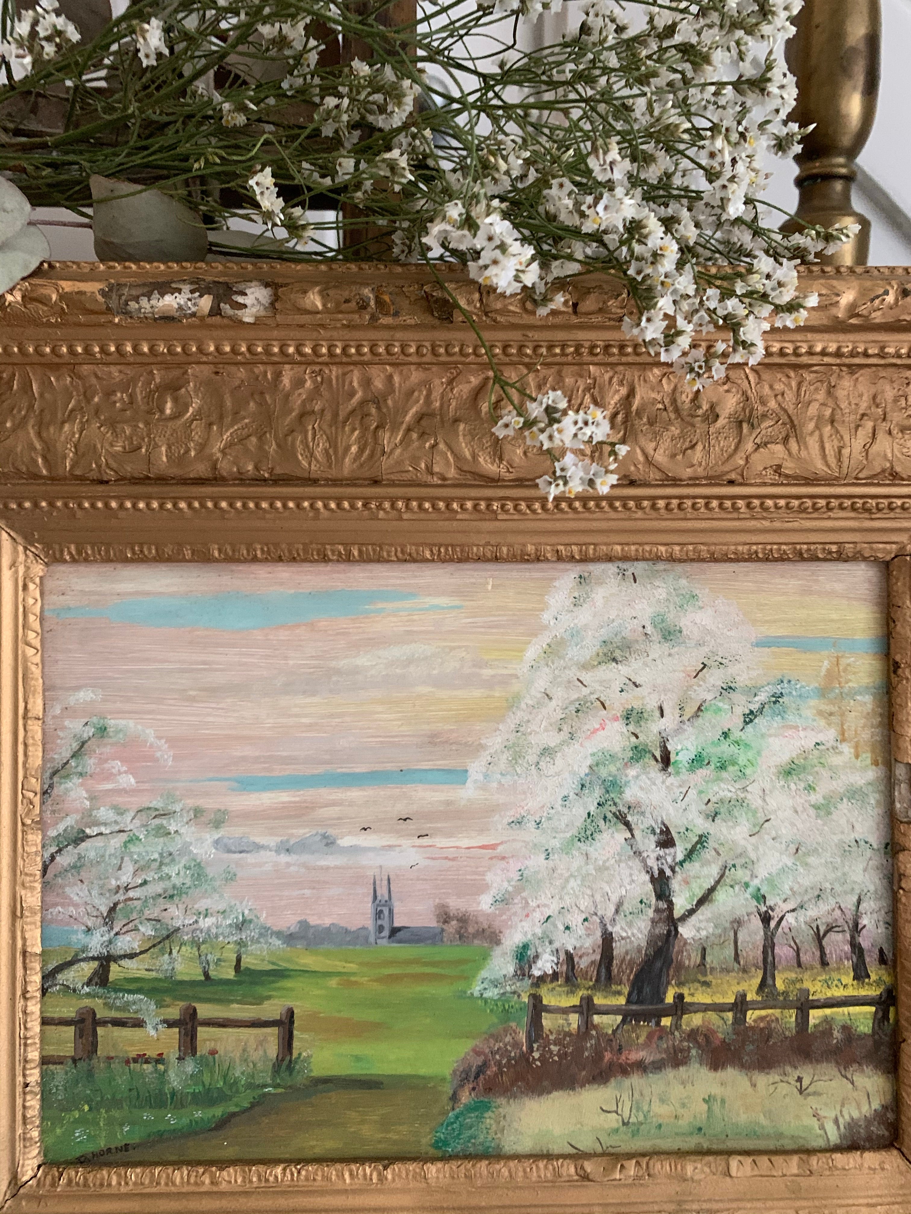 Country Scene: Gilt Framed Oil on Canvas