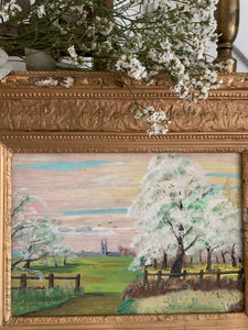 Country Scene: Gilt Framed Oil on Canvas