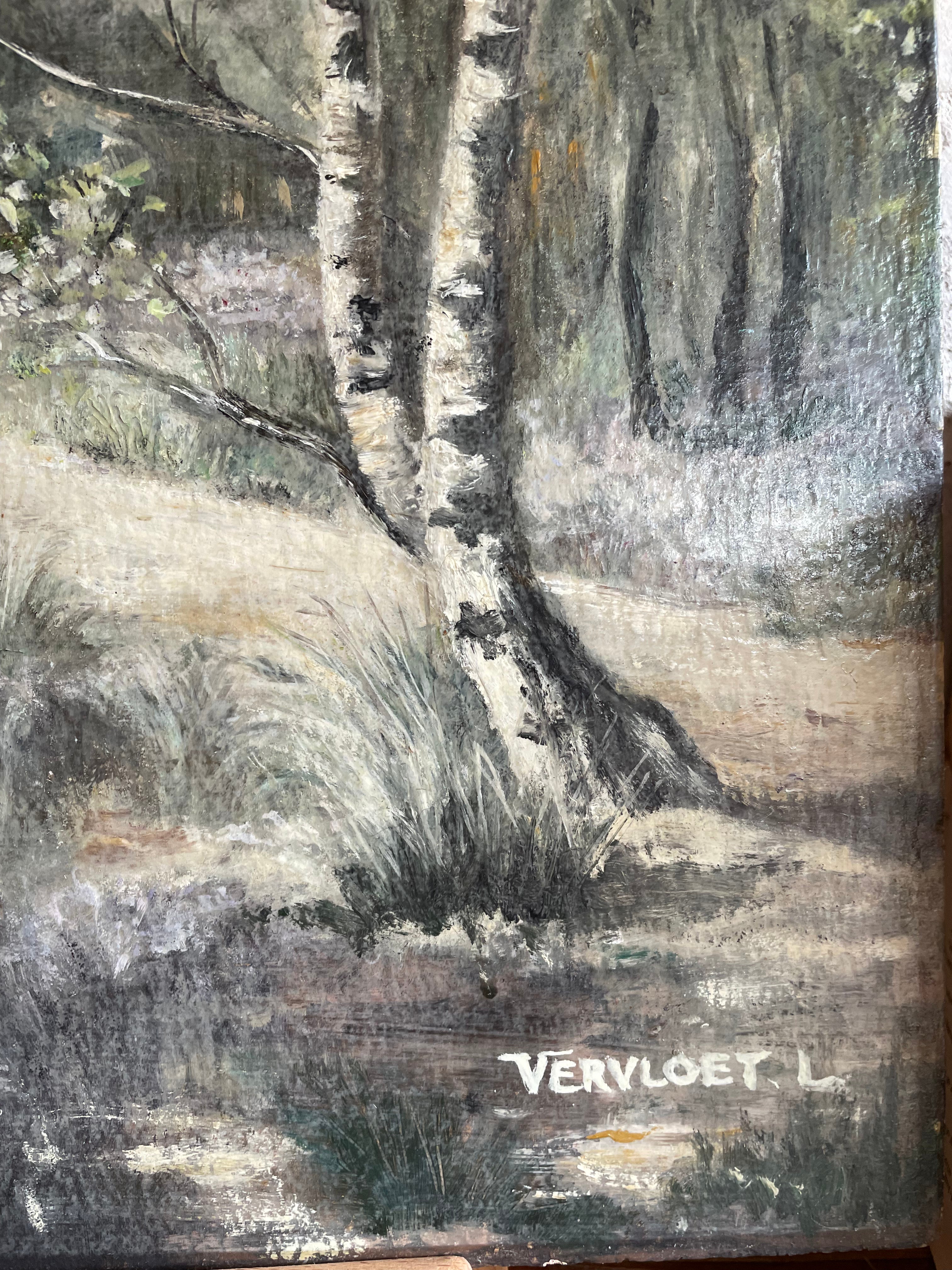 Antique Landscape: Signed Oil on Wood Board