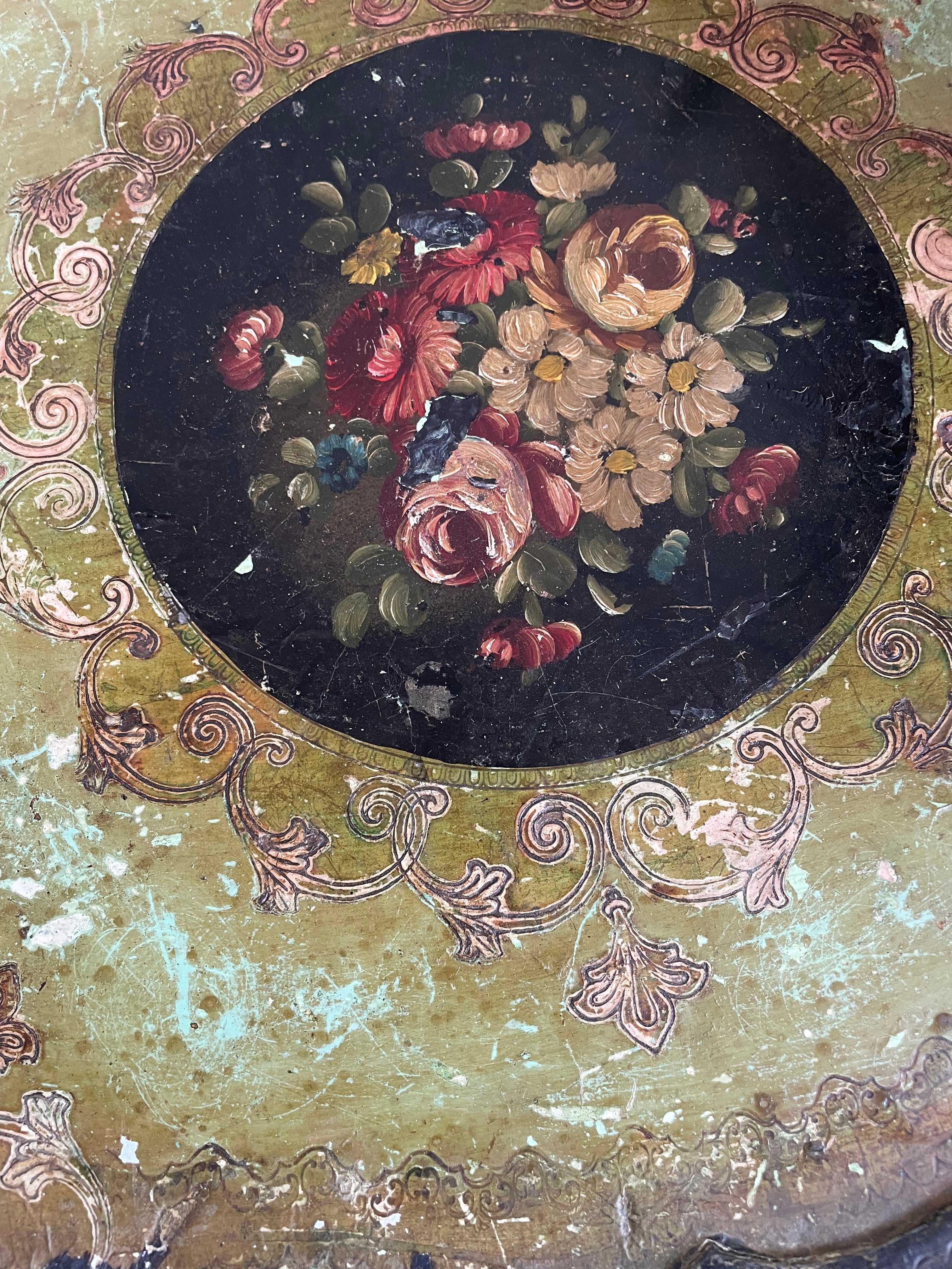 Florentine Tray with black and green florals