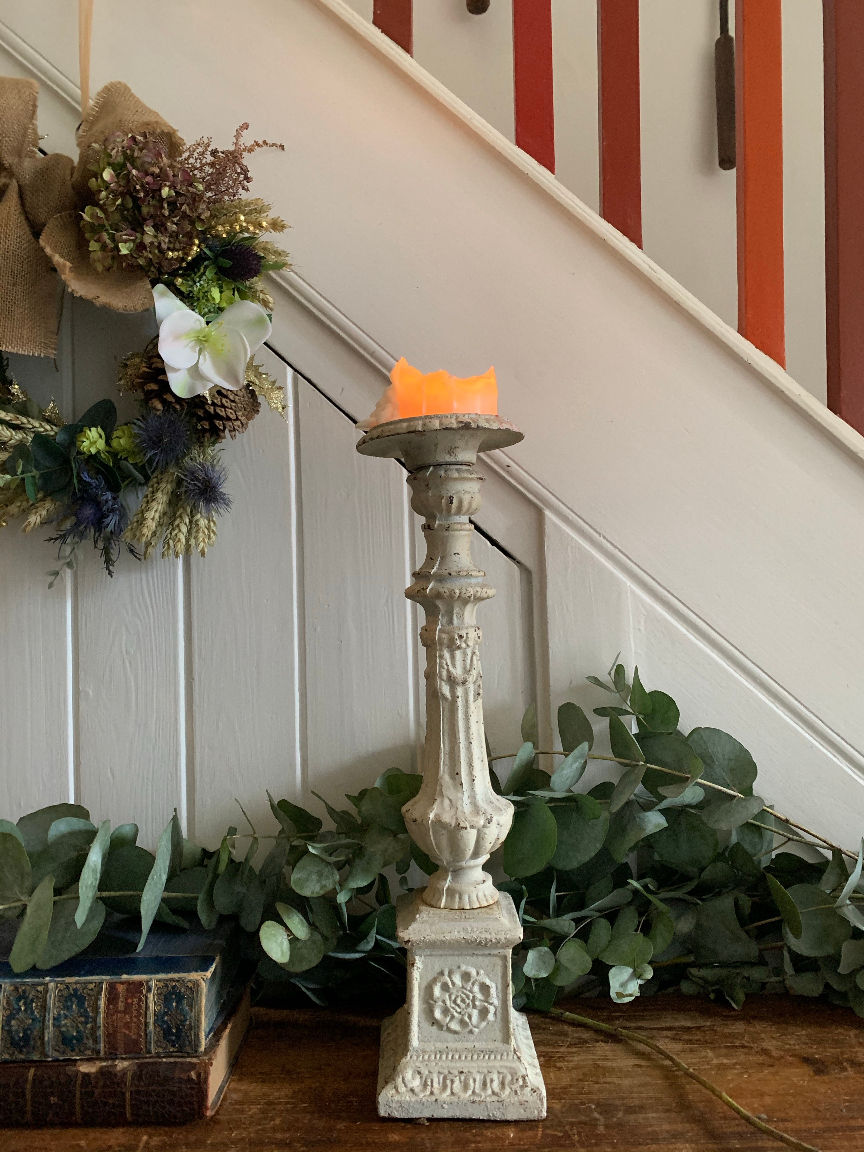 Large Rustic Cast Iron Candleholder  - Cream