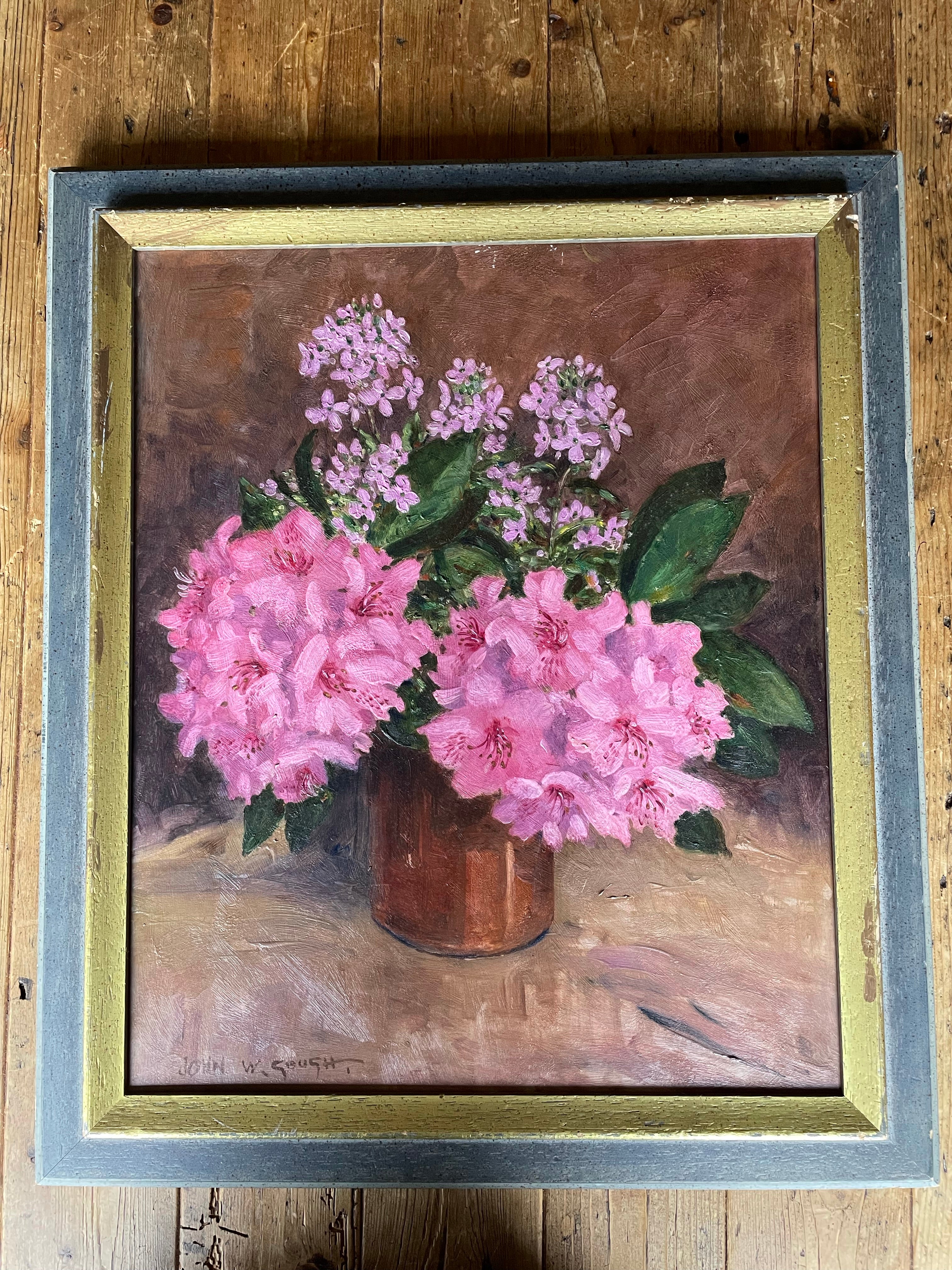 Pink Rhododendrons: Signed Oil on Board