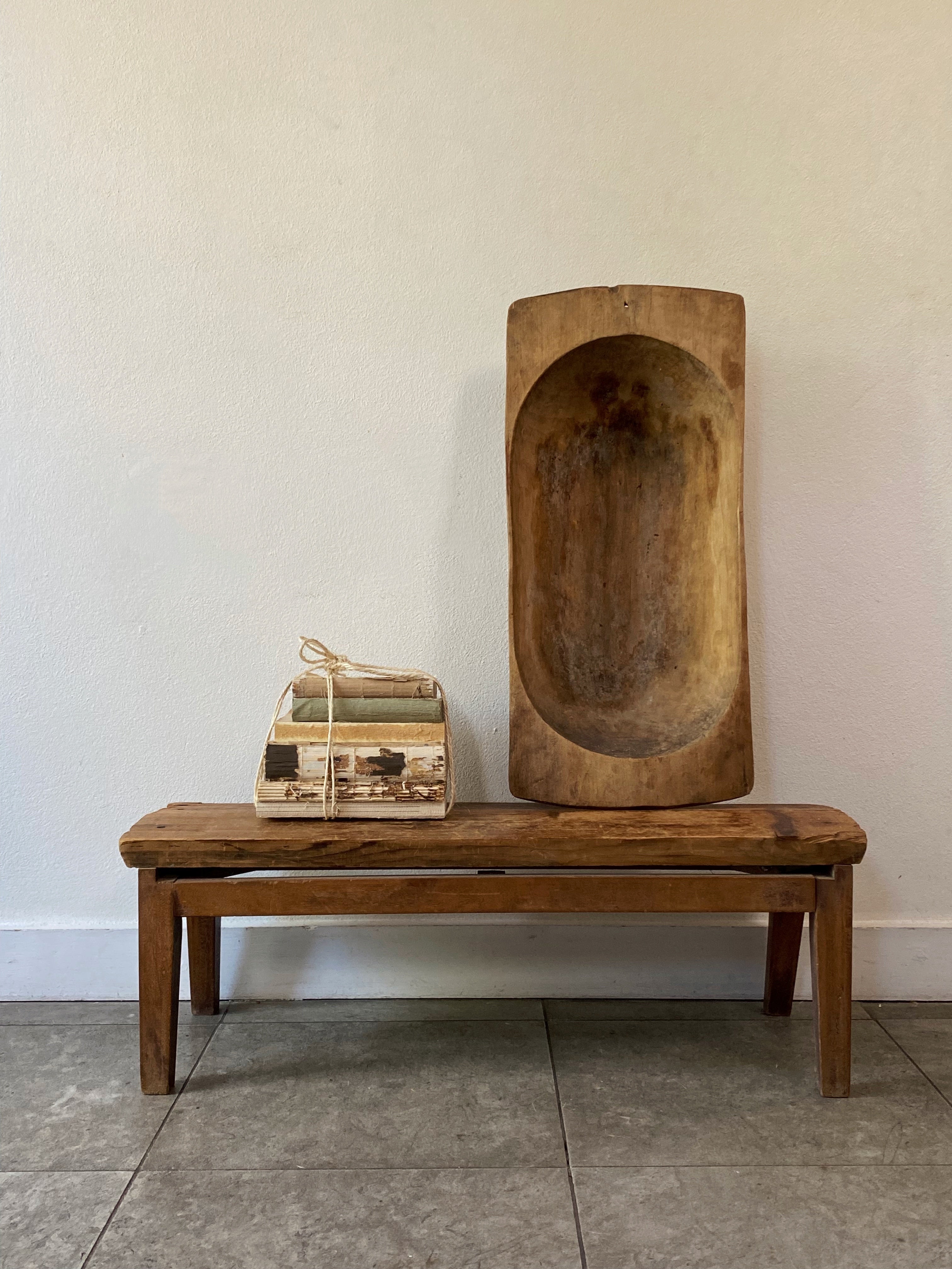Large Rustic Wooden Dough Bowl