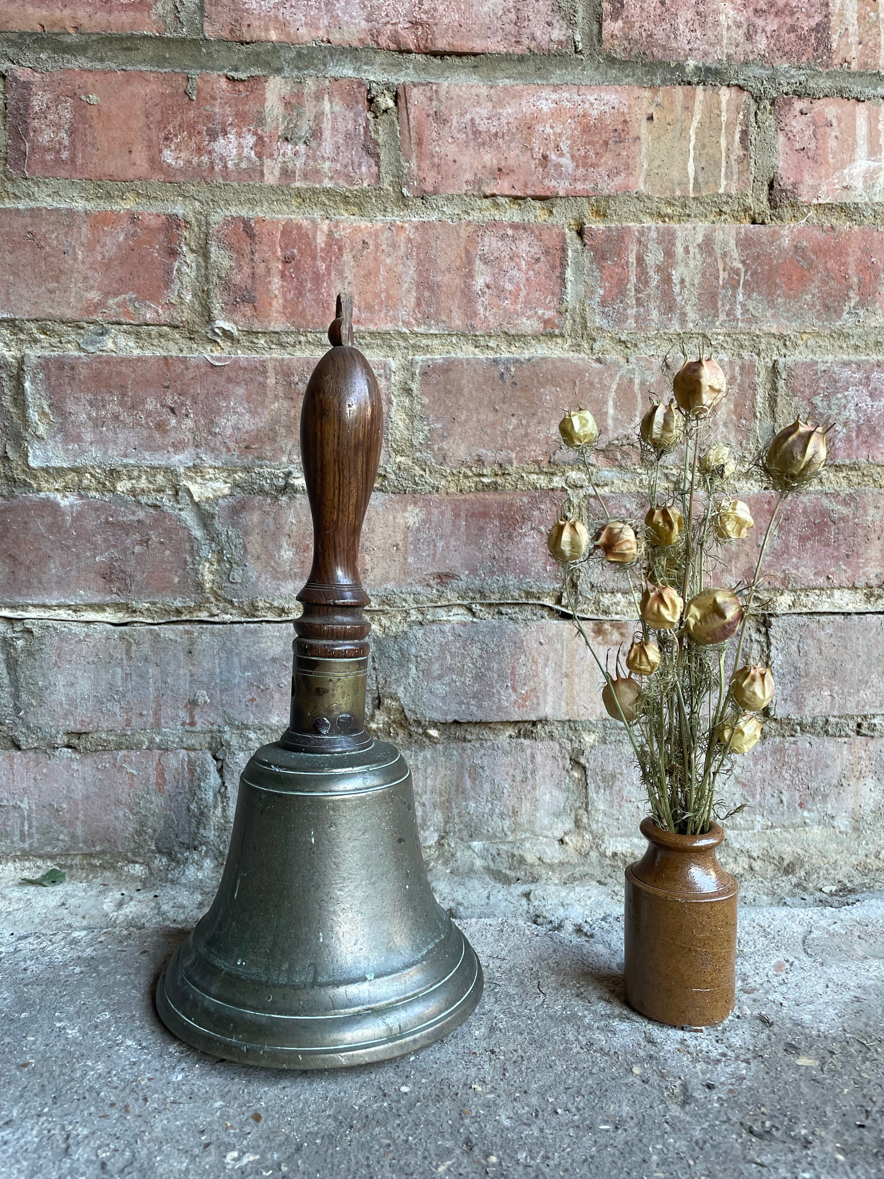 Large Antique Handbell with Wood Handle