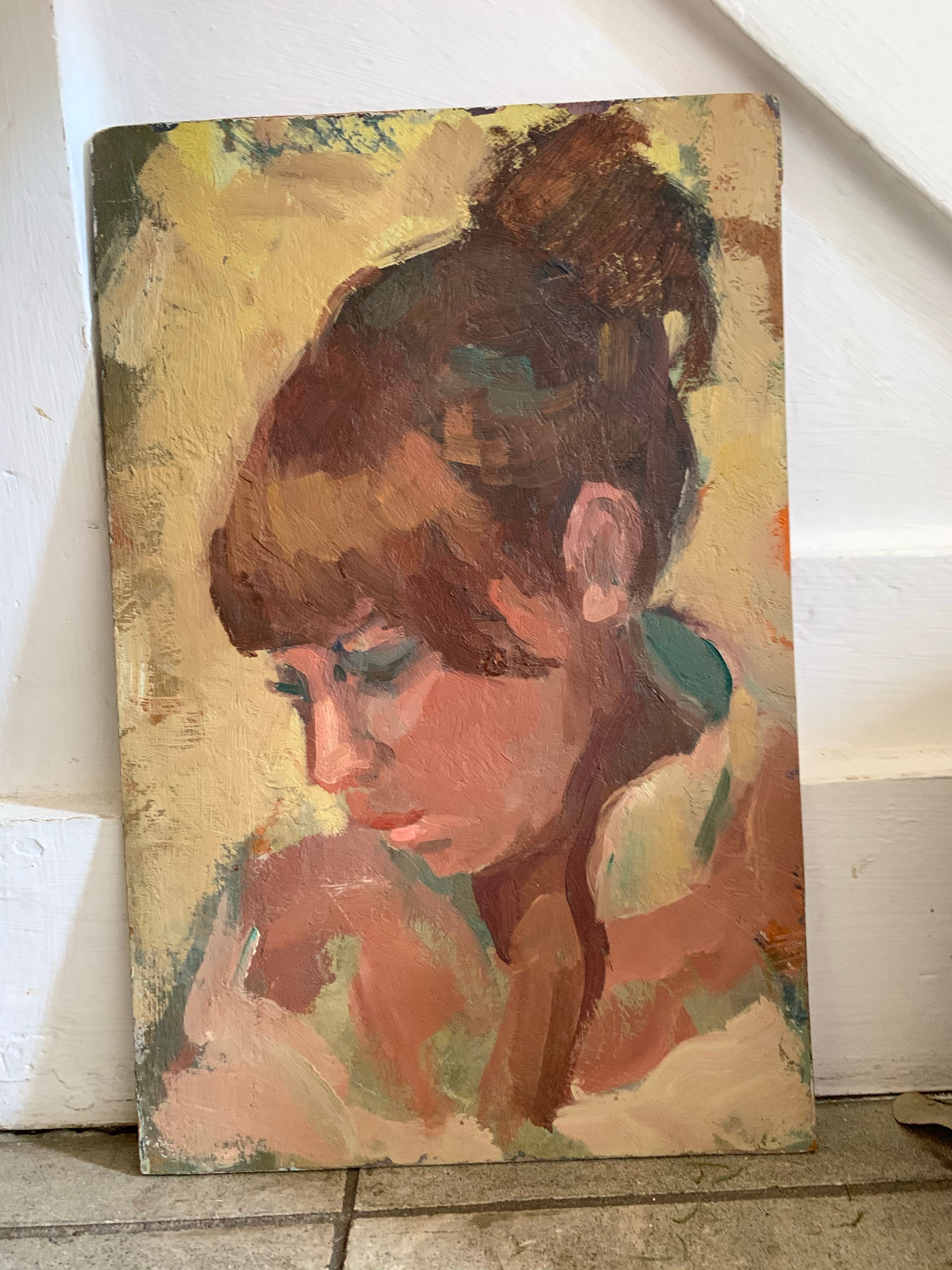 Portrait of Lady with a Fringe - Mini Oil Painting on Board