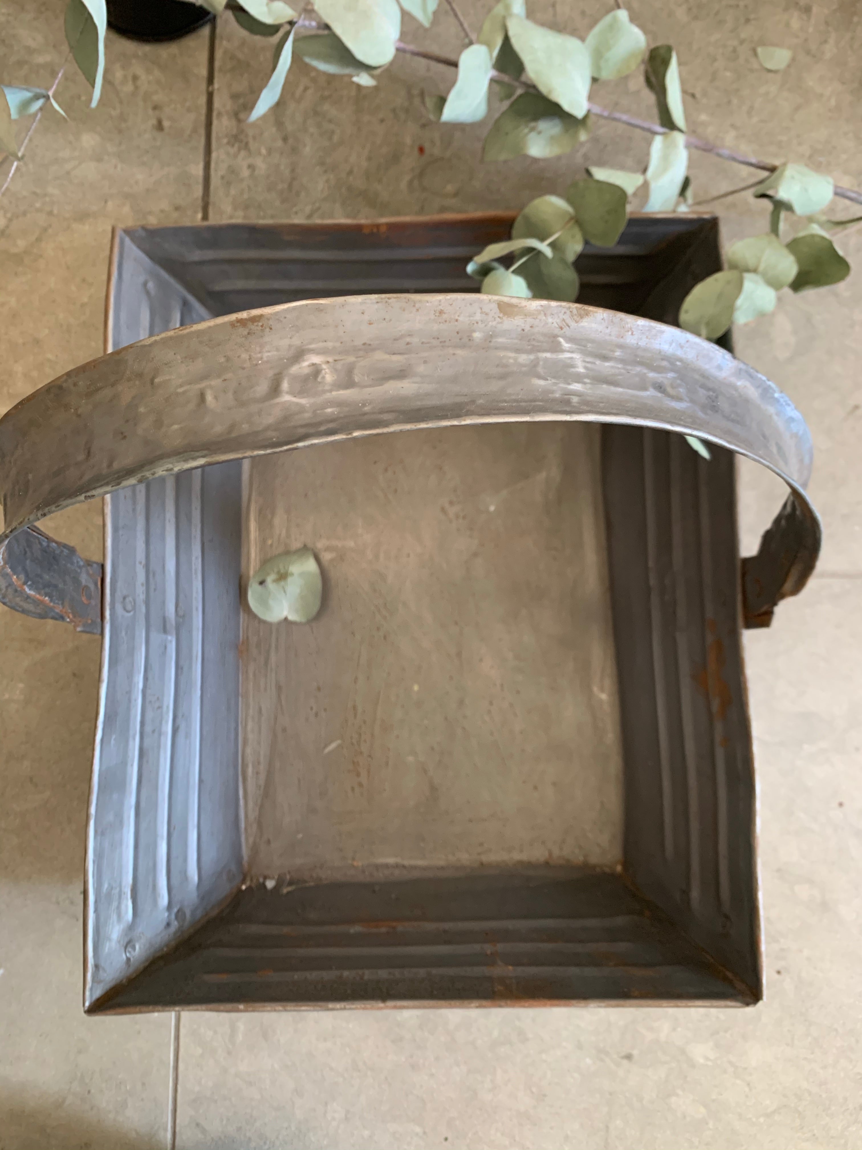 Small Rustic Metal Trug with Adjustable Handle