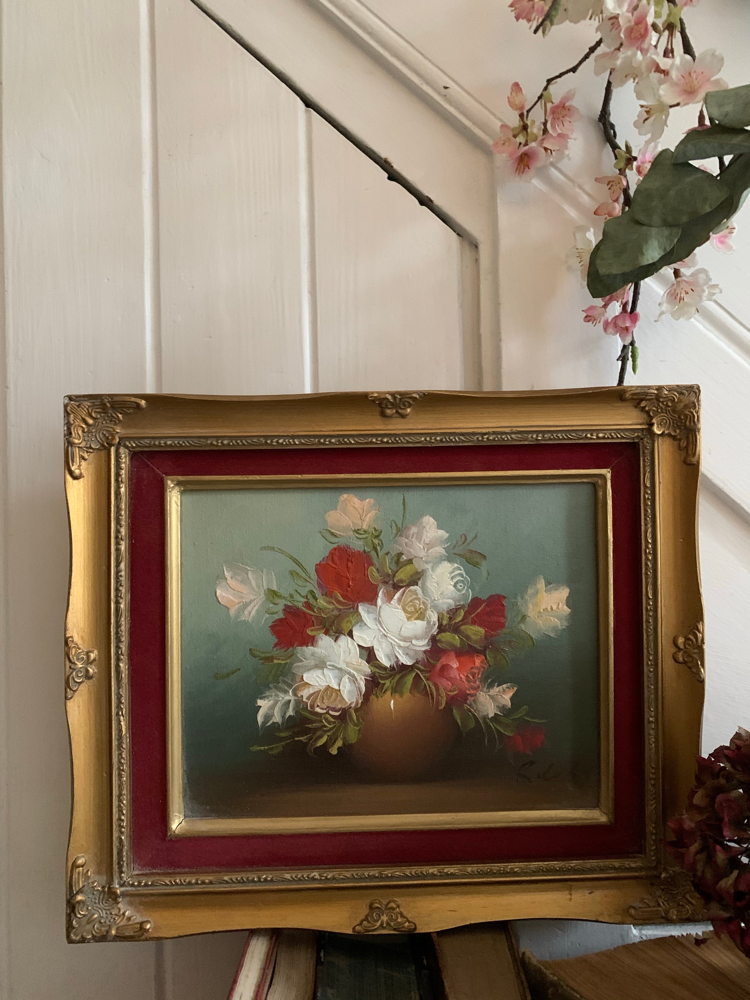 Small Floral Oil Painting with Gilt Frame
