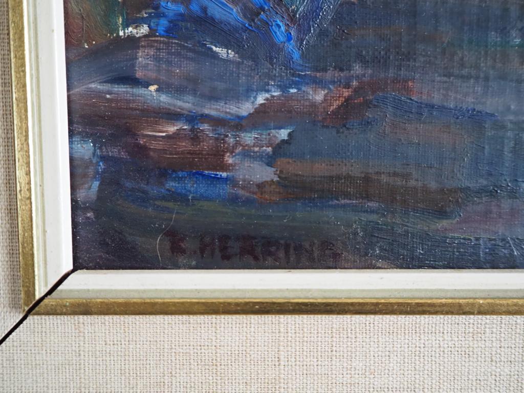 Midcentury Abstract Oil Painting: A Glimpse of a Village