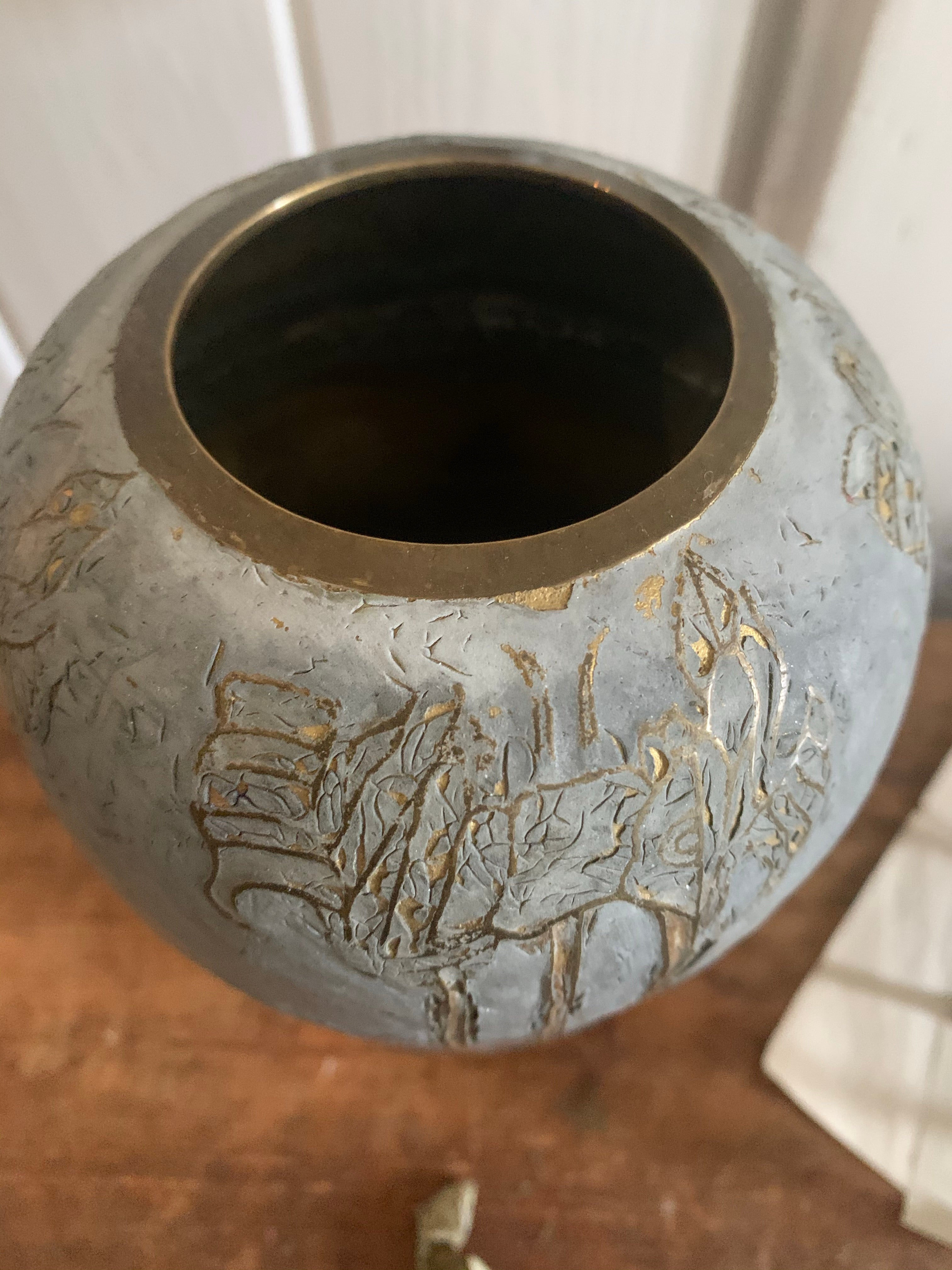 Metal Vase with Decorative Gold Detail