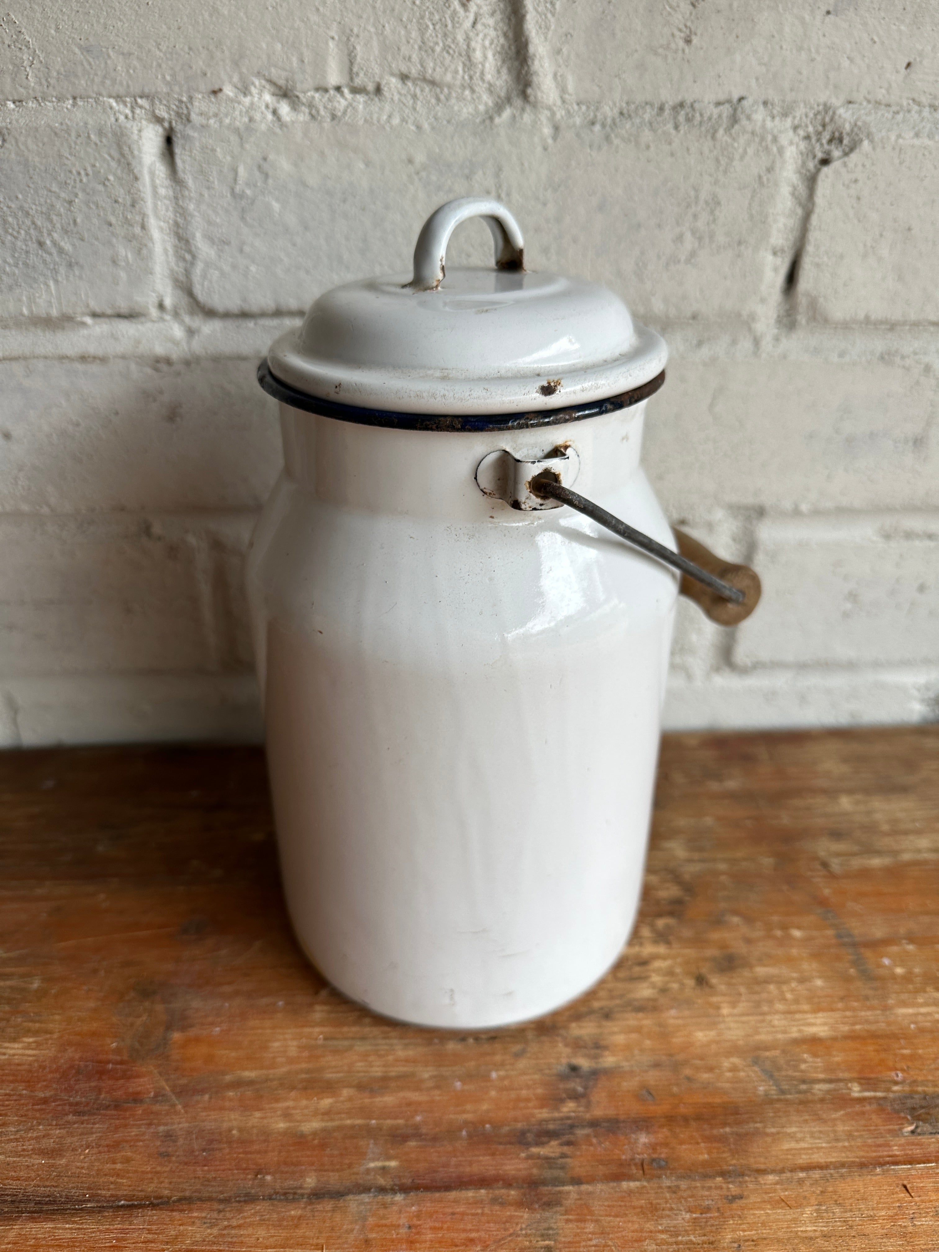 White Enamel Milk Can 2