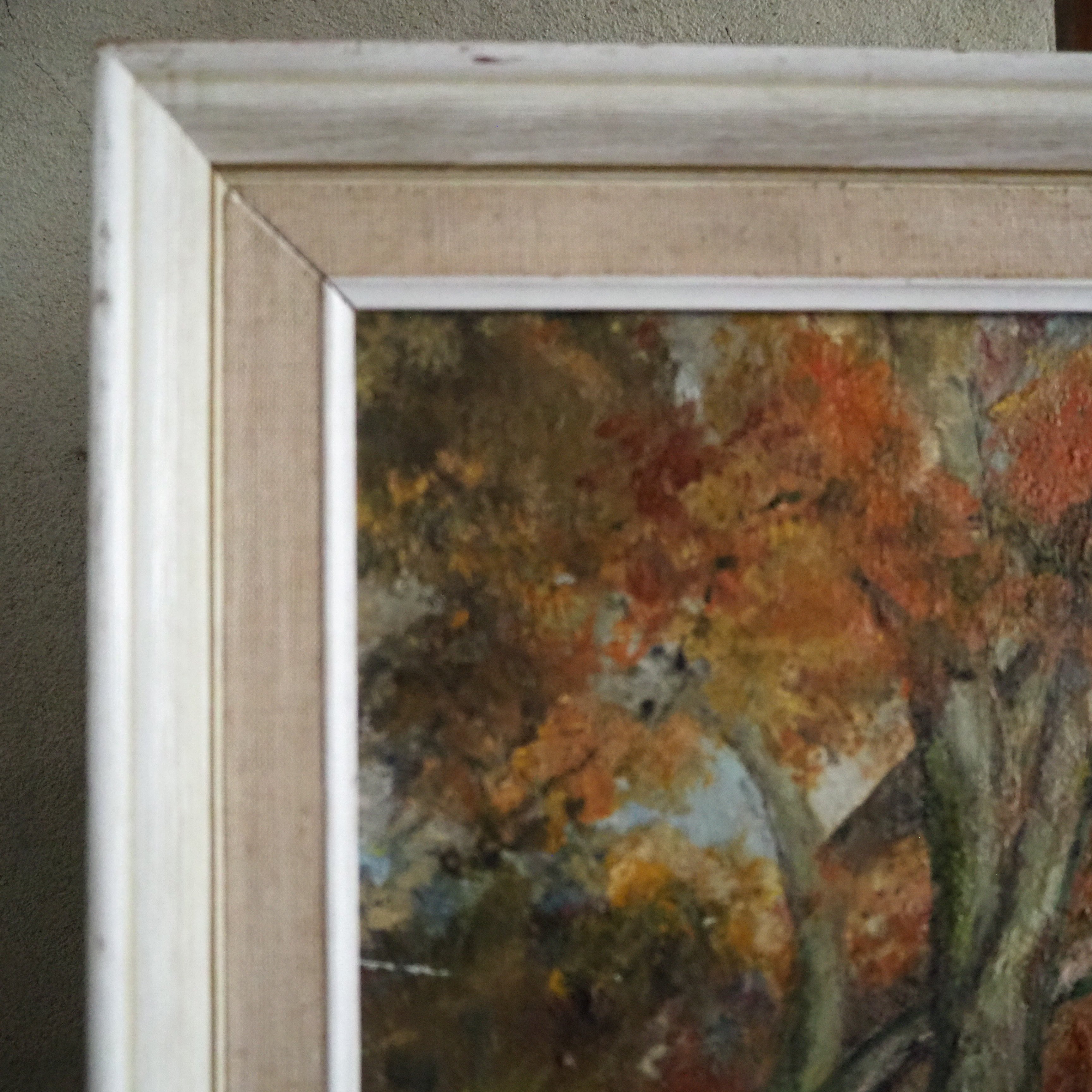 Ochre Treescape: Midcentury Oil on Board