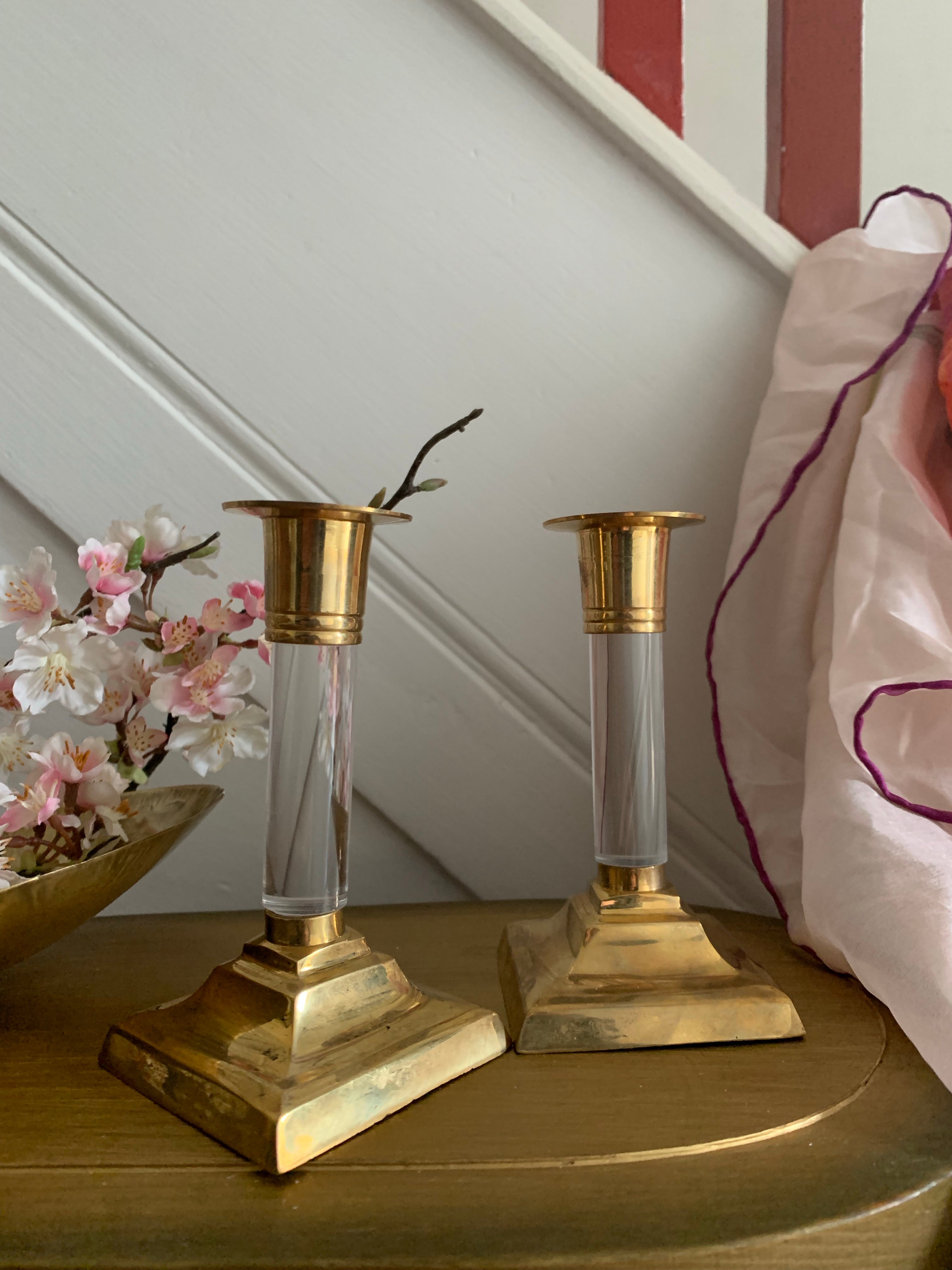 Small Brass and Perspex Candlesticks