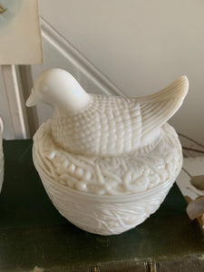 Vintage “Nesting Dove” Milk Glass Trinket Dish