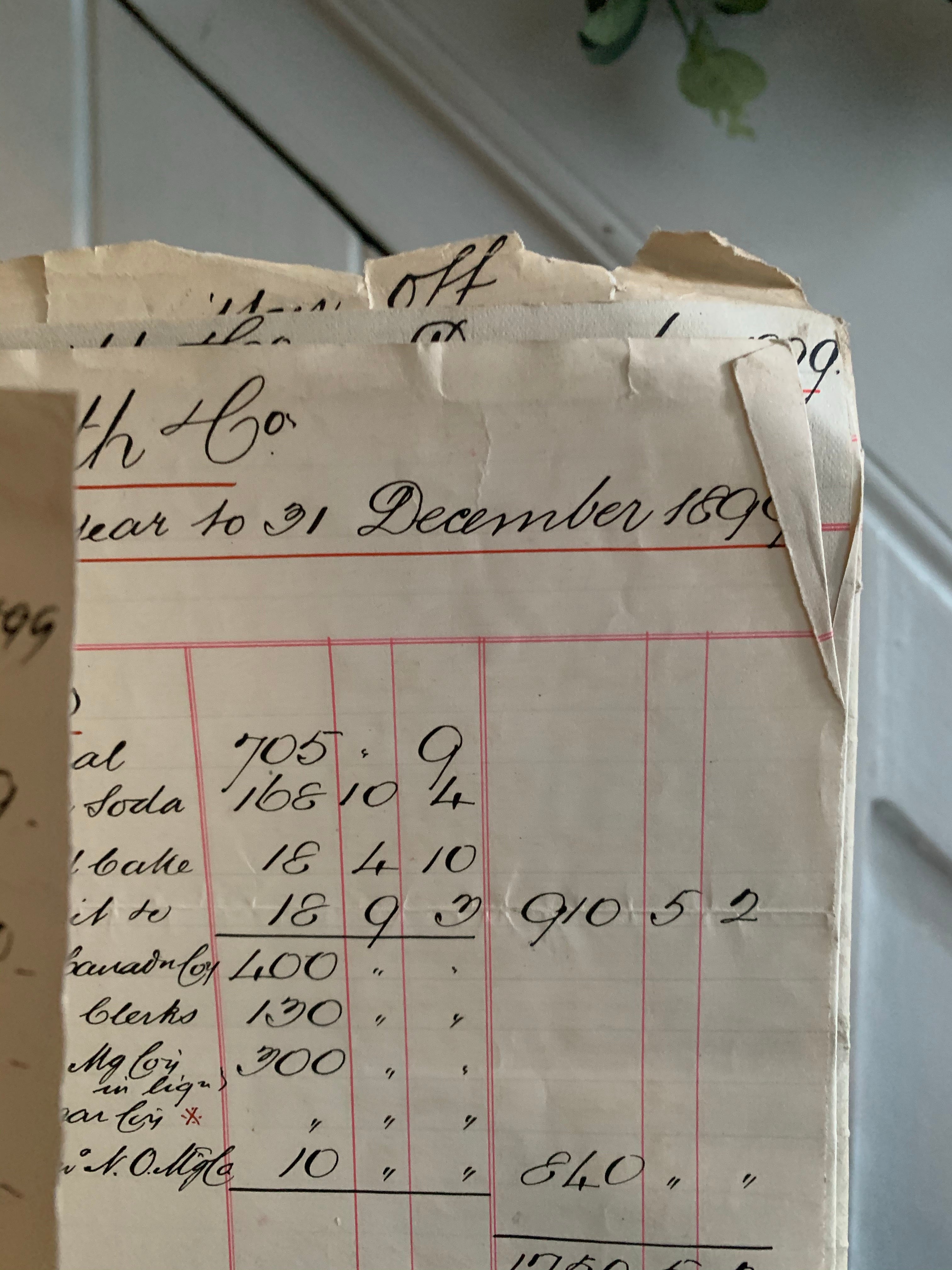 Handwritten Accounts Dated 1899