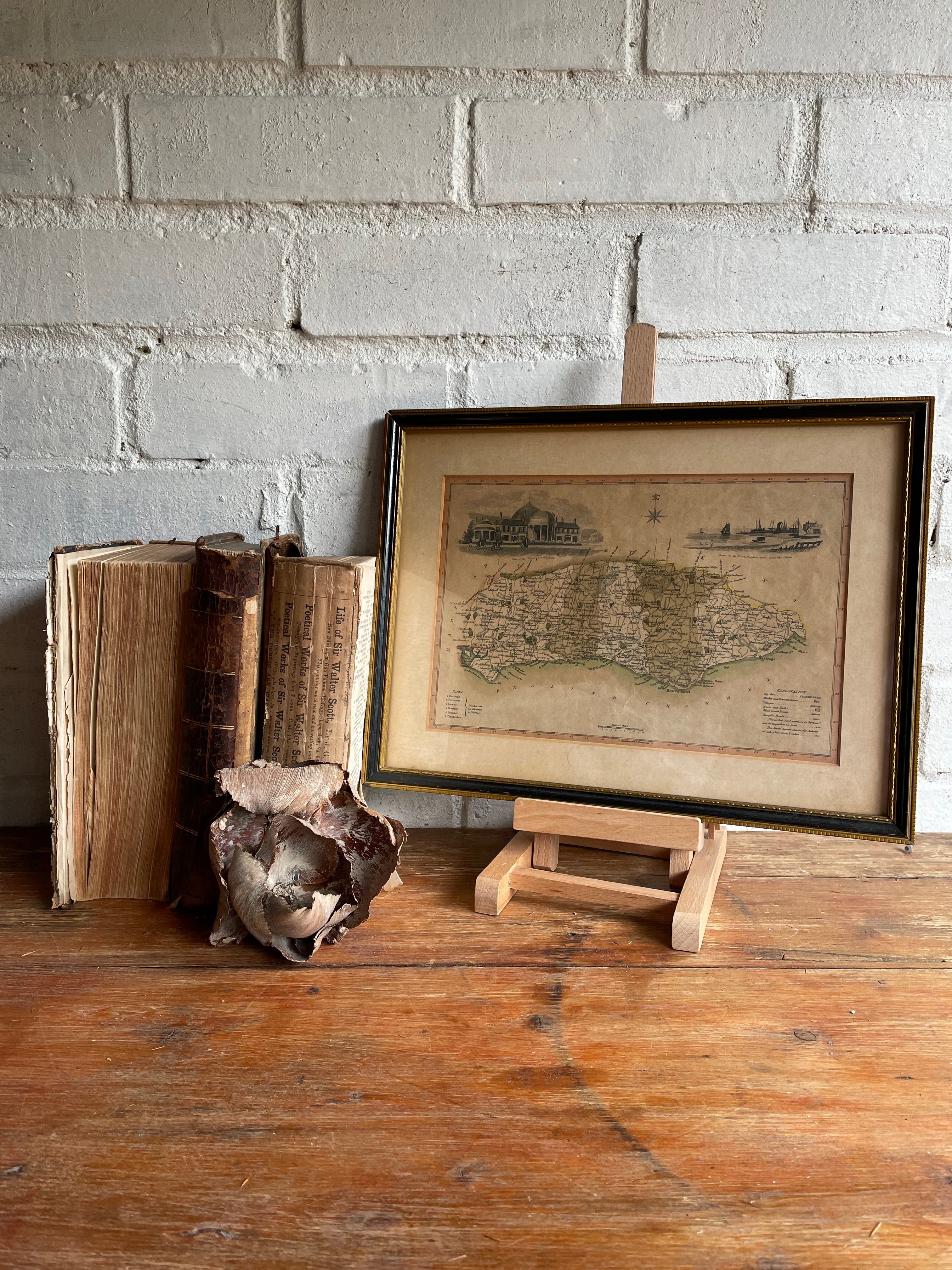 Framed 19th Century Hand-Coloured Map of Sussex